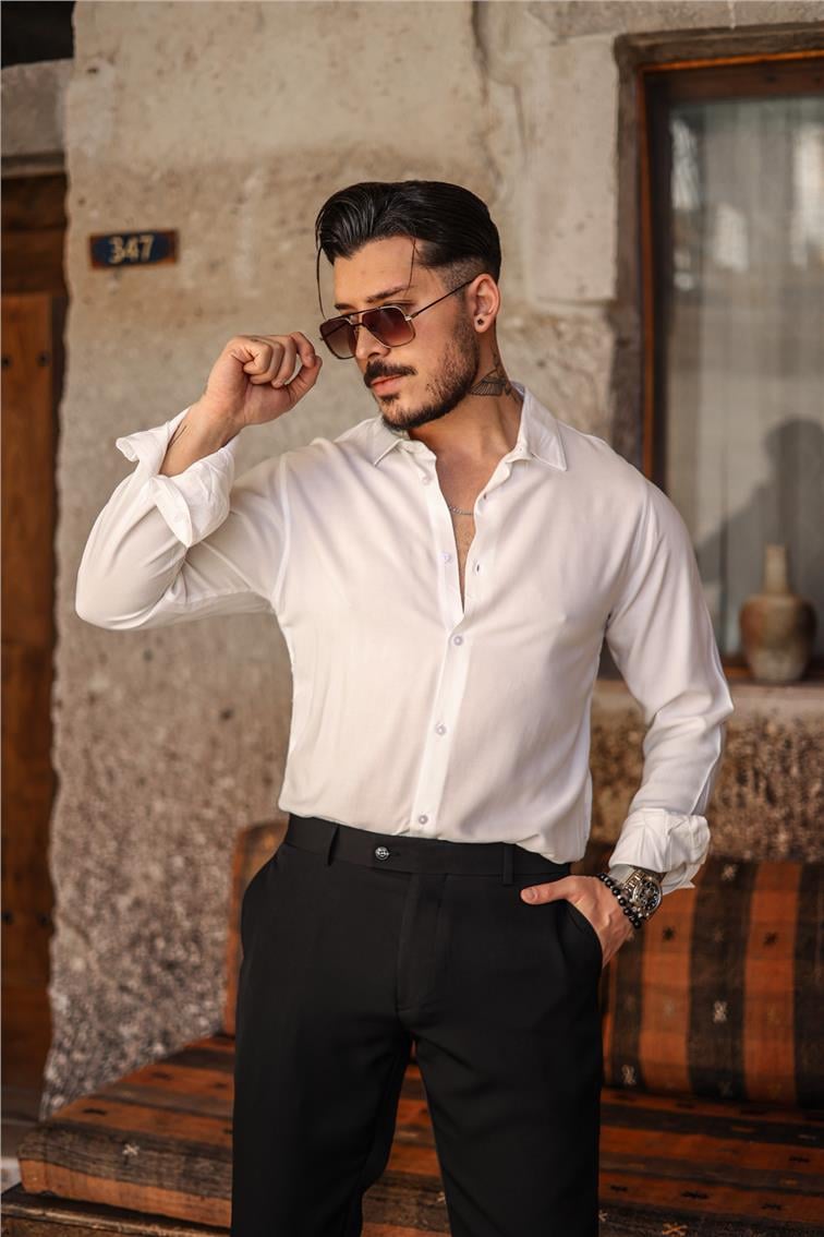 İnce Uzun Kollu Gömlek Beyaz