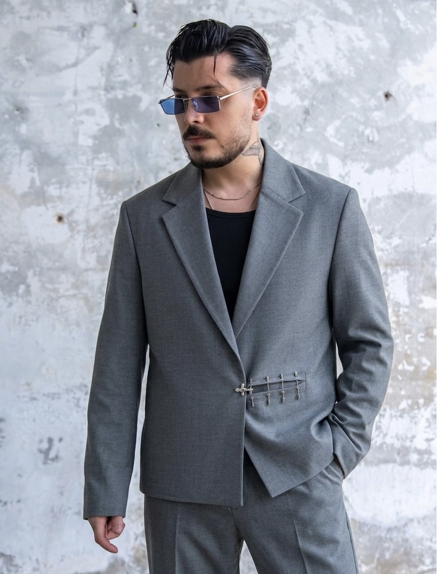 İron Line Box Fit Klasik Takım Gri
