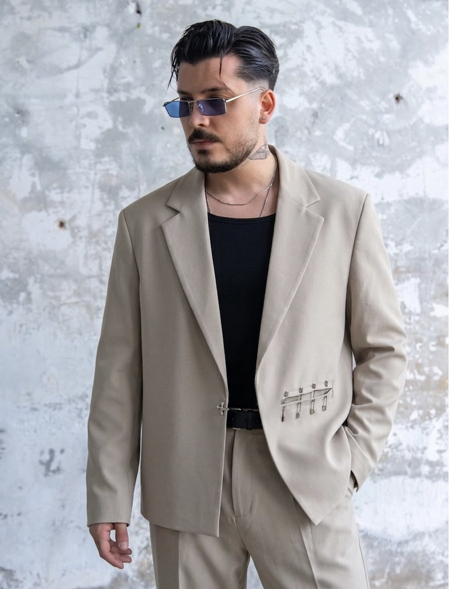 İron Line Box Fit Klasik Takım Krem