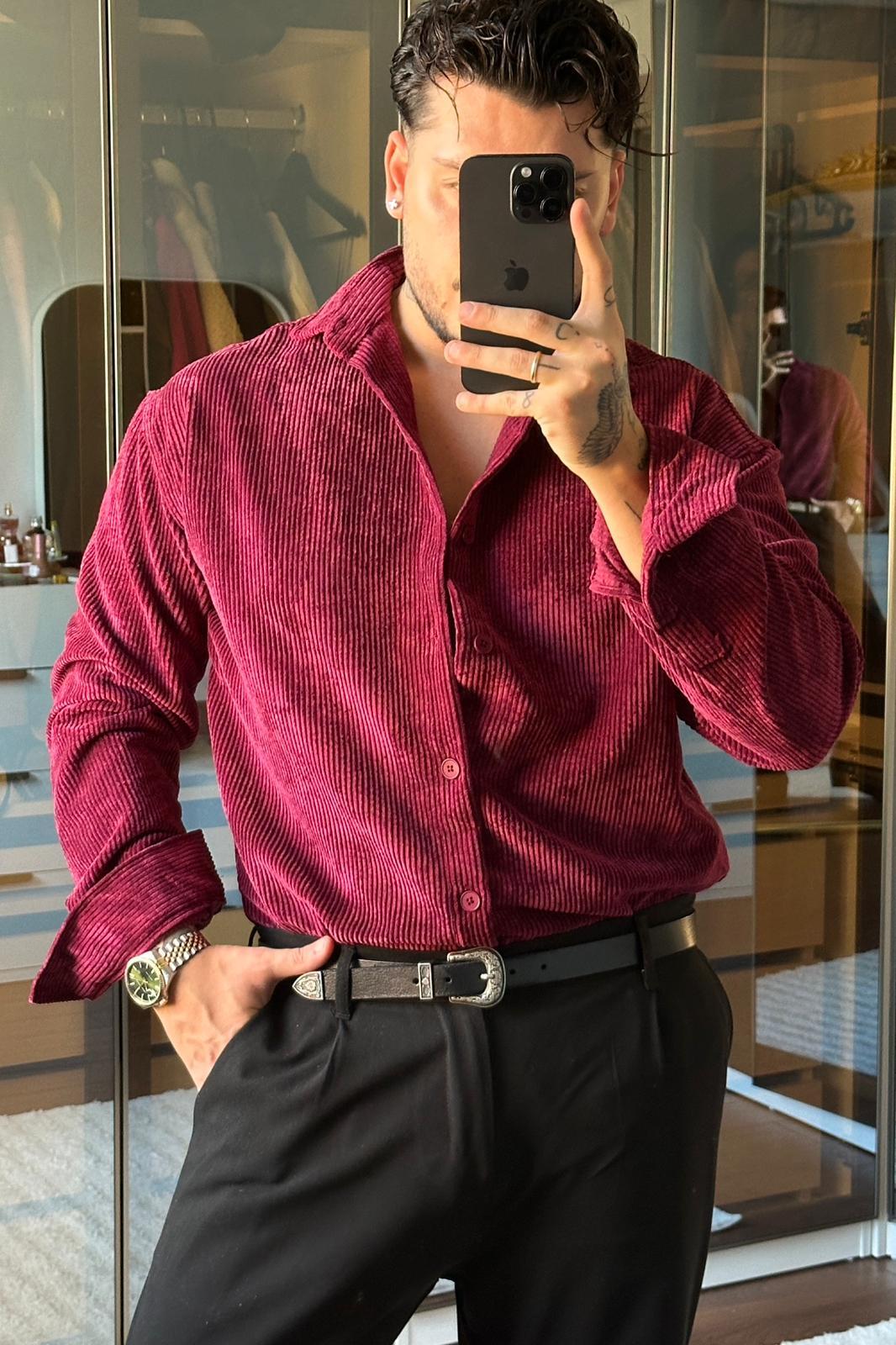 Kadife Oversize Gömlek Mürdüm