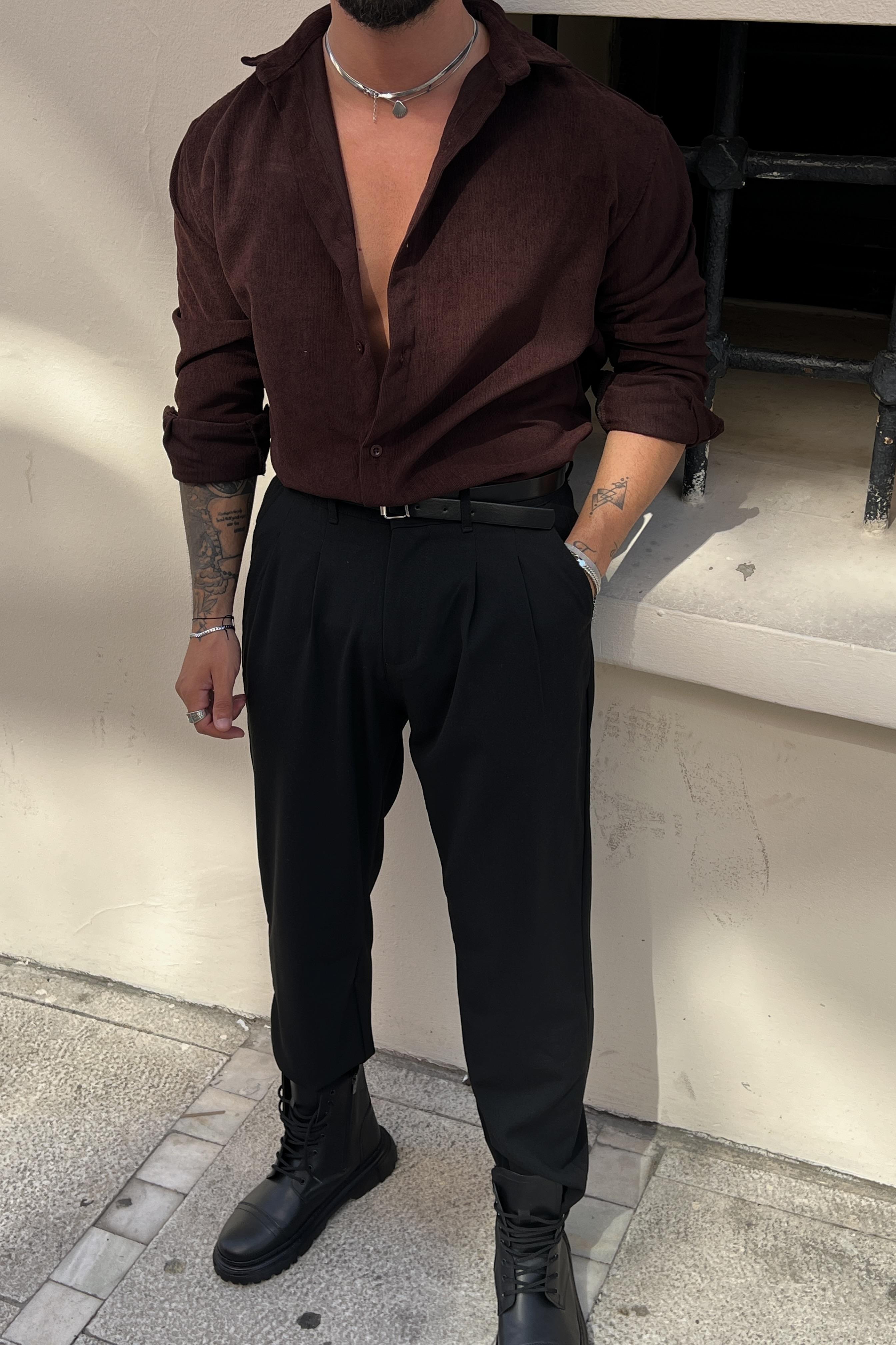 Kadife Regular Fit Gömlek Kahve