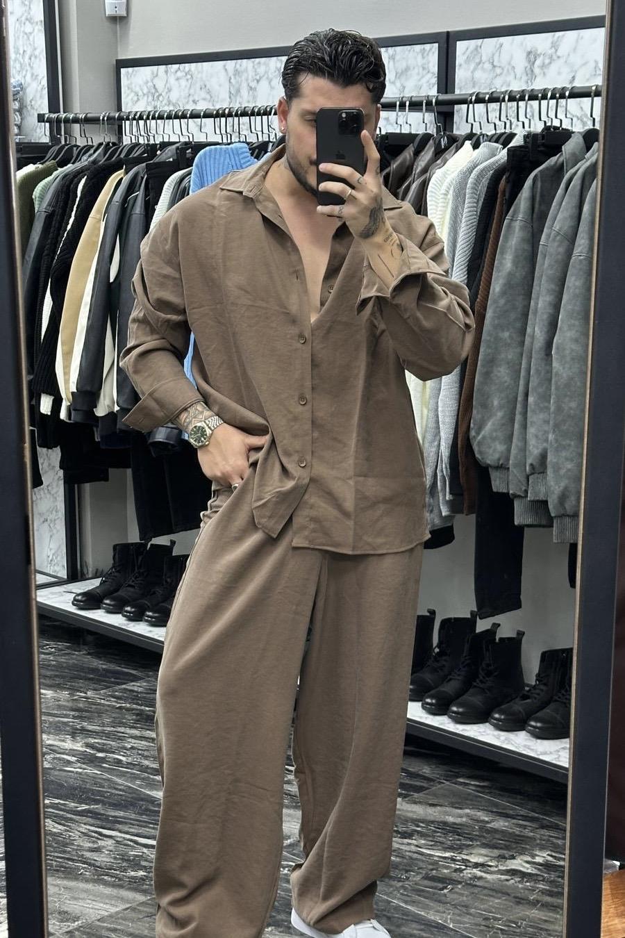 Kalın Modal Kumaş Oversize Takım Kahve