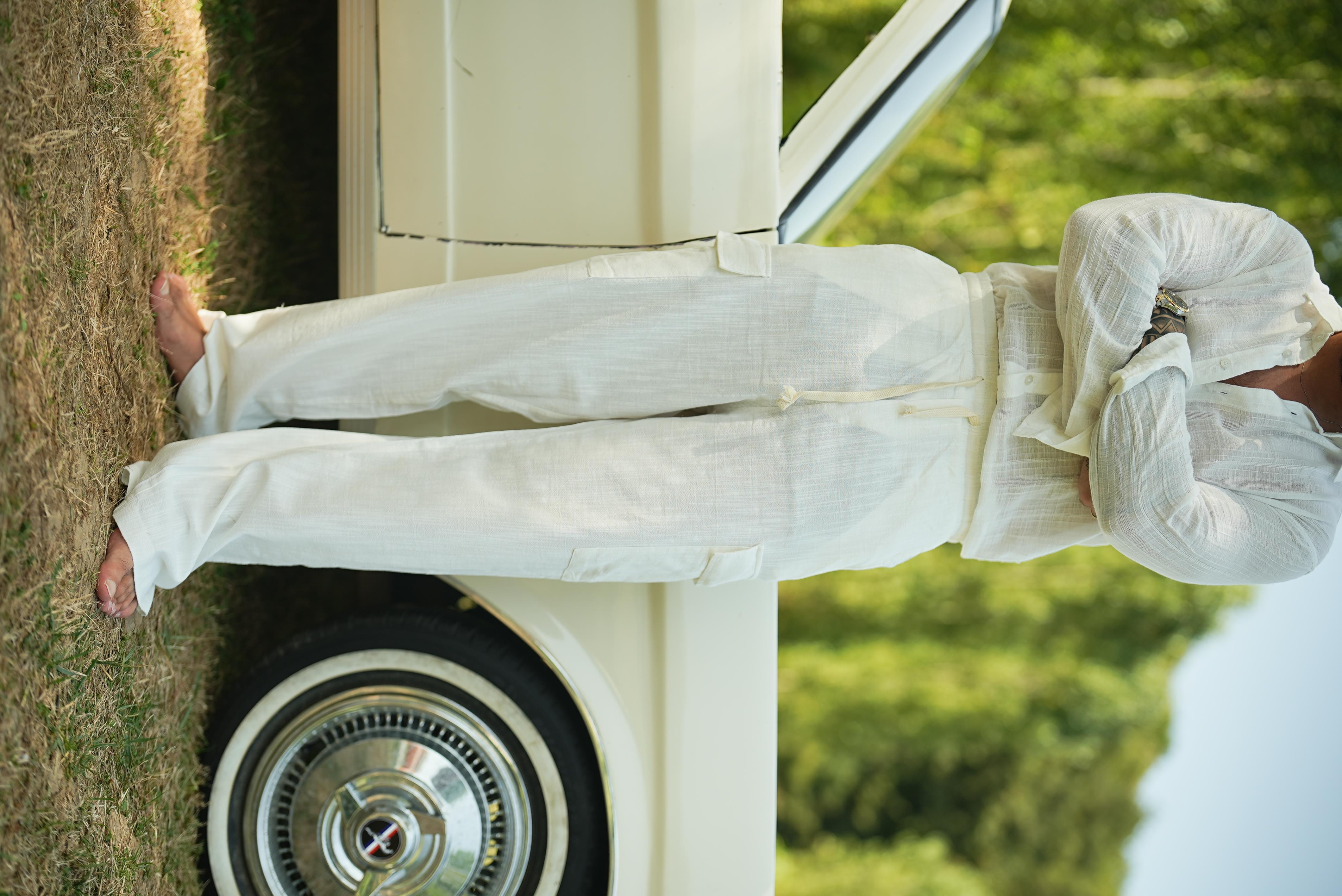 Kargo Cep Keten Bol Pantolon Beyaz