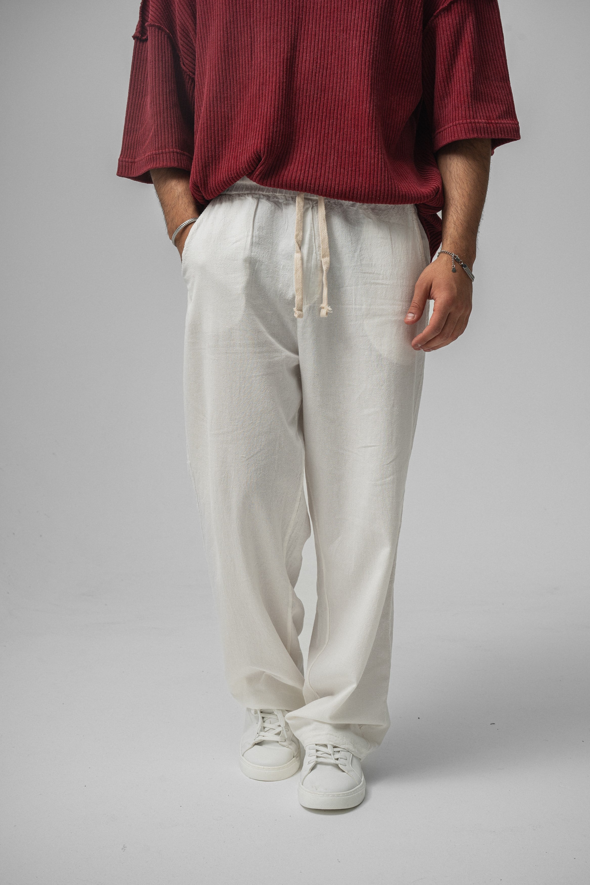 Keten Baggy Pantolon Beyaz