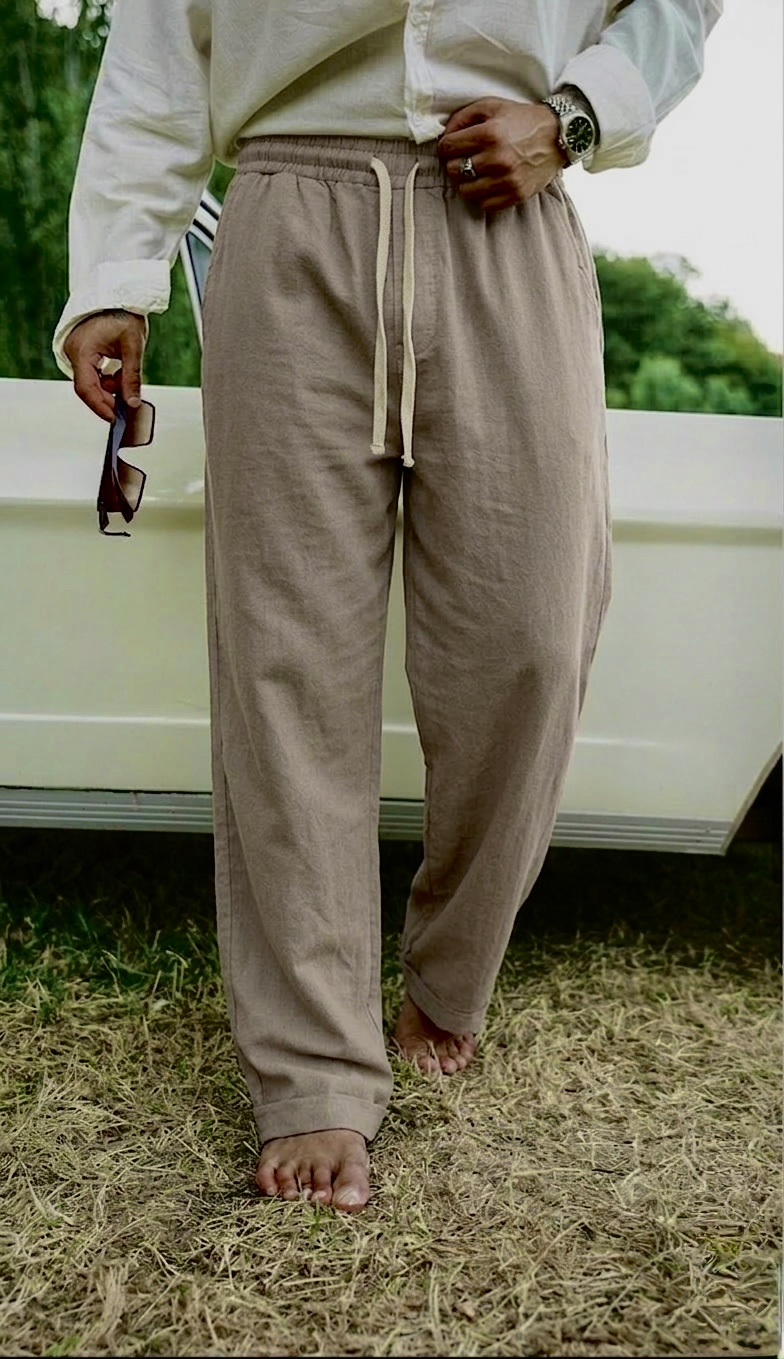 Keten Baggy Pantolon Kahve