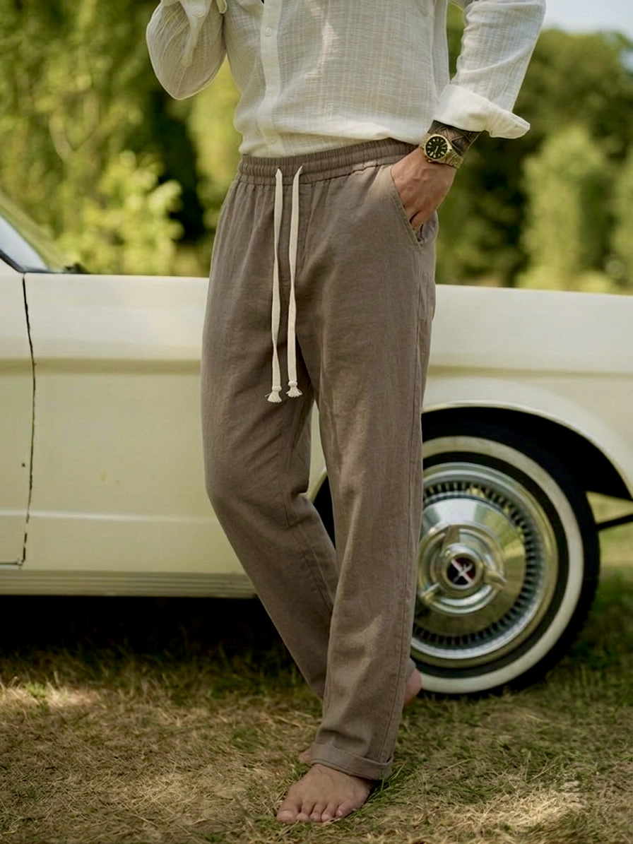 Keten Baggy Pantolon Kahve