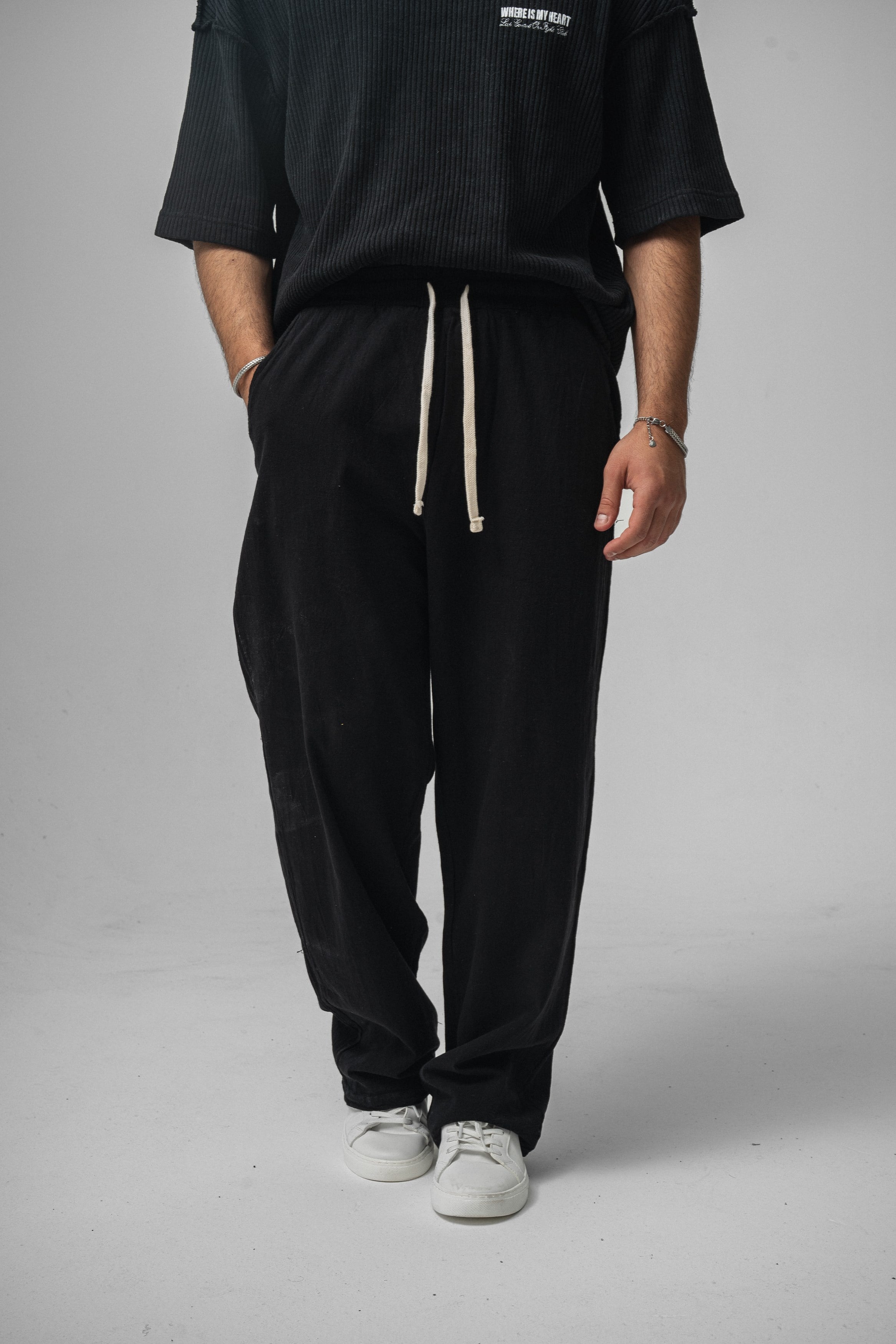 Keten Baggy Pantolon Siyah