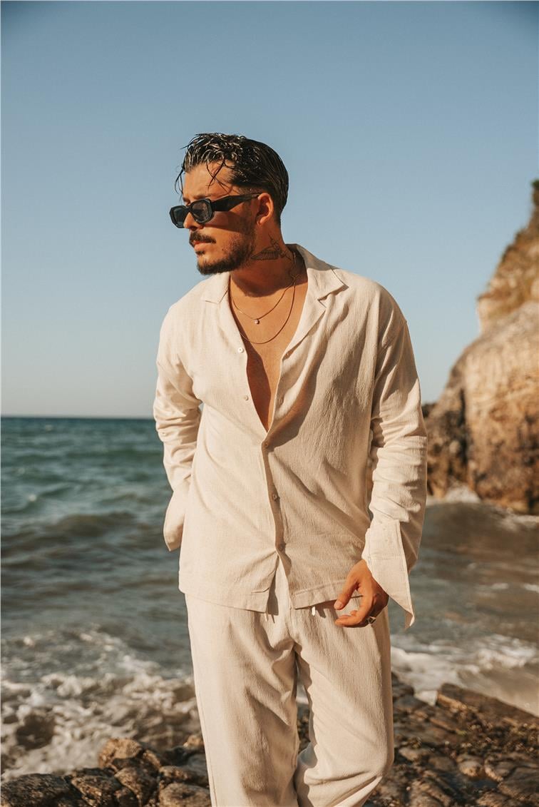 Keten Basic Oversize Gömlek Bej