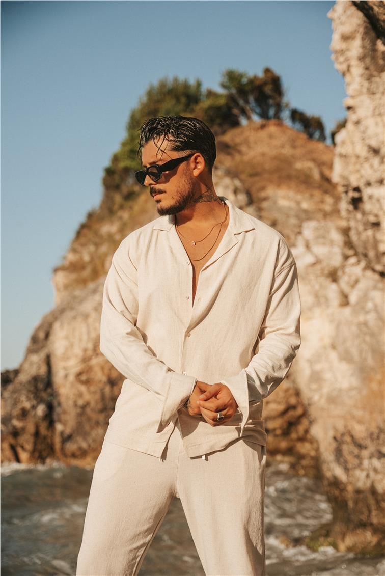 Keten Basic Oversize Gömlek Bej