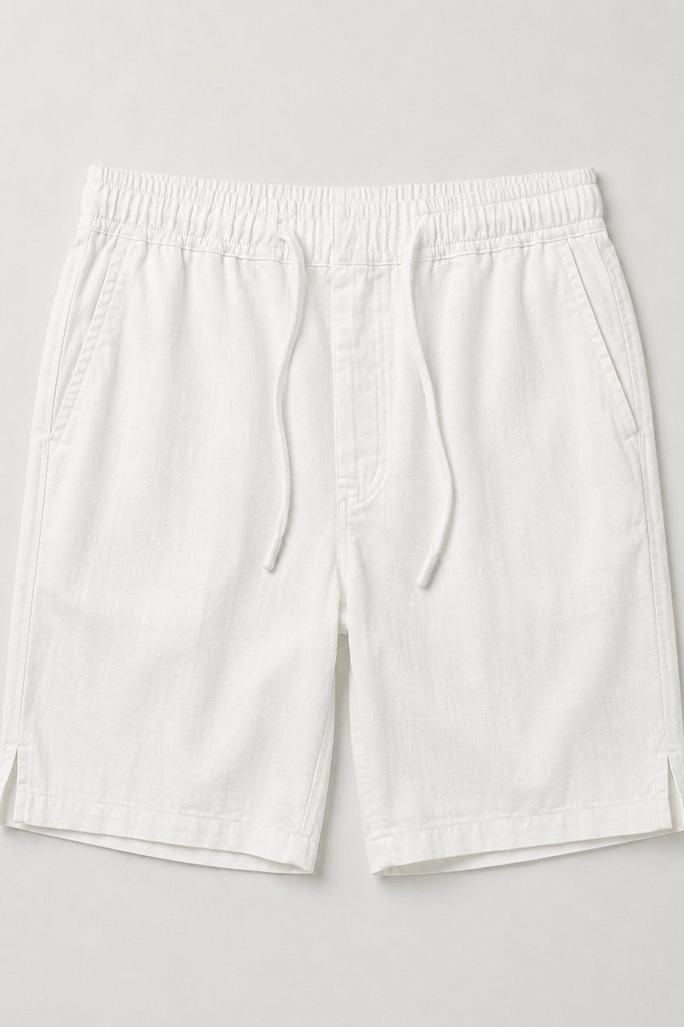 Keten Beli Lastikli  Oversize Şort Beyaz