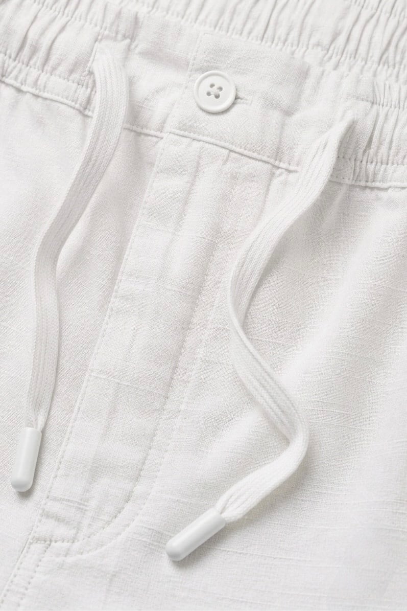 Keten Beli Lastikli  Oversize Şort Beyaz