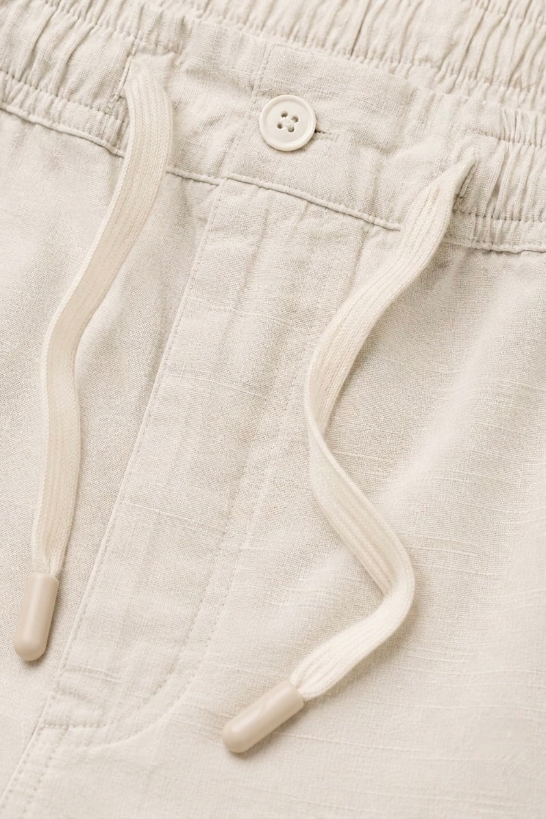 Keten Beli Lastikli  Oversize Şort Krem
