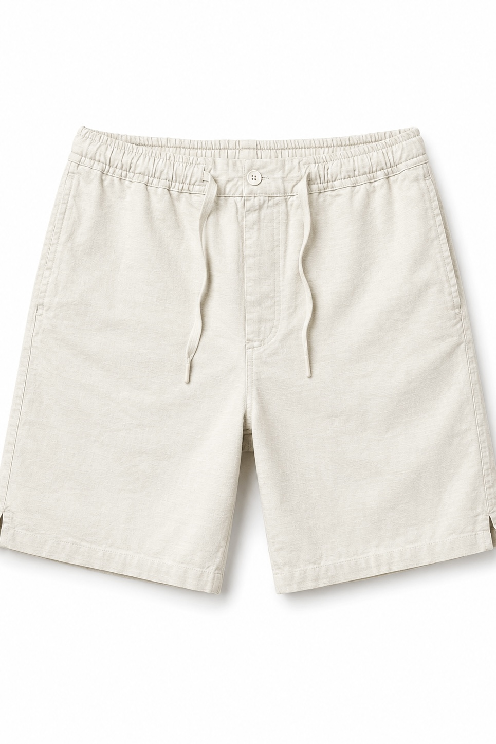 Keten Beli Lastikli  Oversize Şort Krem