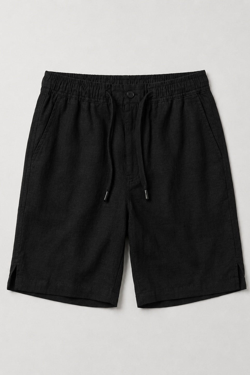 Keten Beli Lastikli  Oversize Şort Siyah