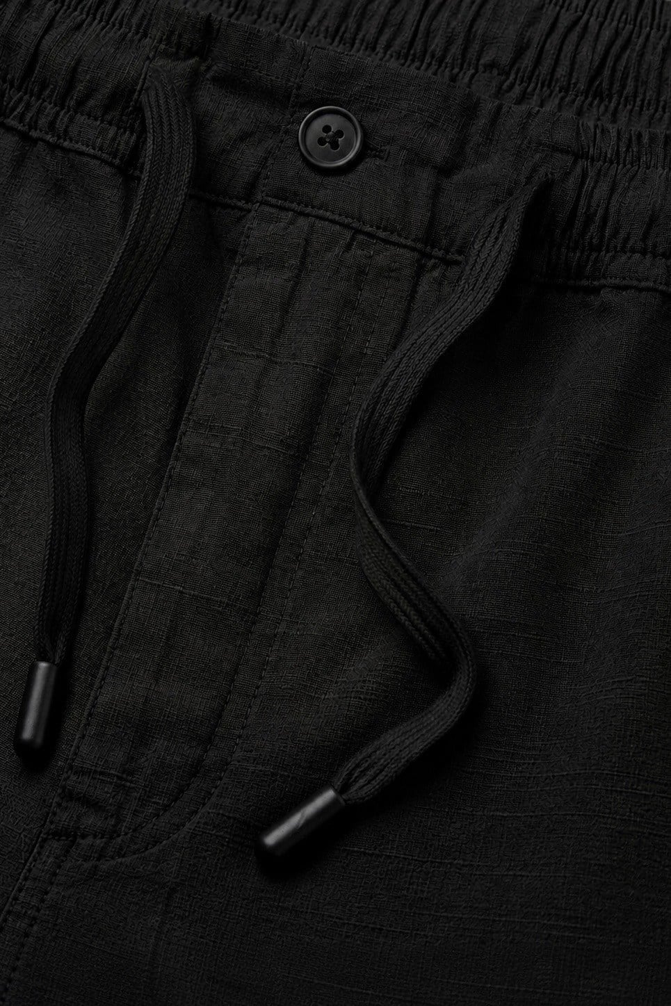 Keten Beli Lastikli  Oversize Şort Siyah