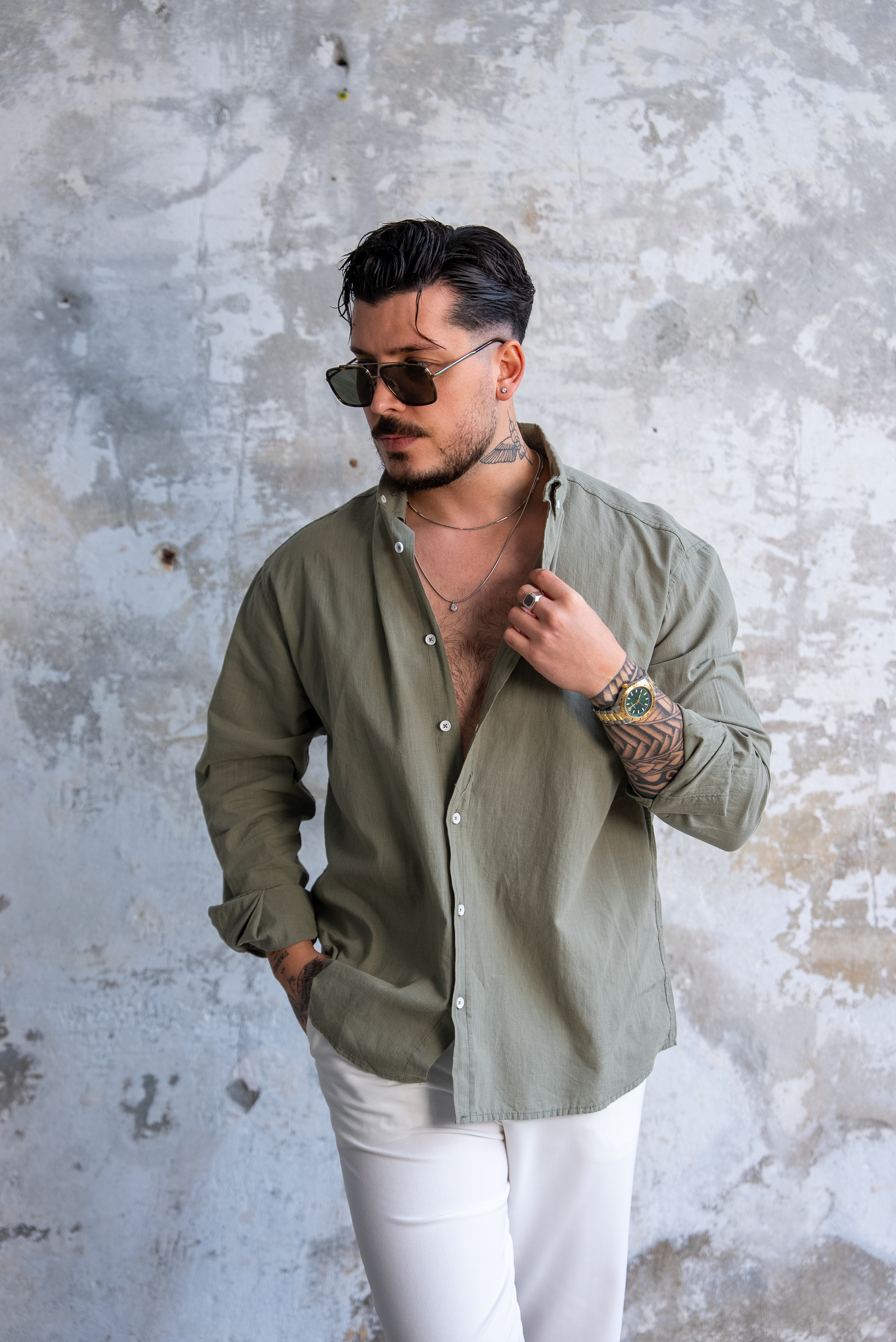 Keten Düğmeli Oversize Gömlek Mint