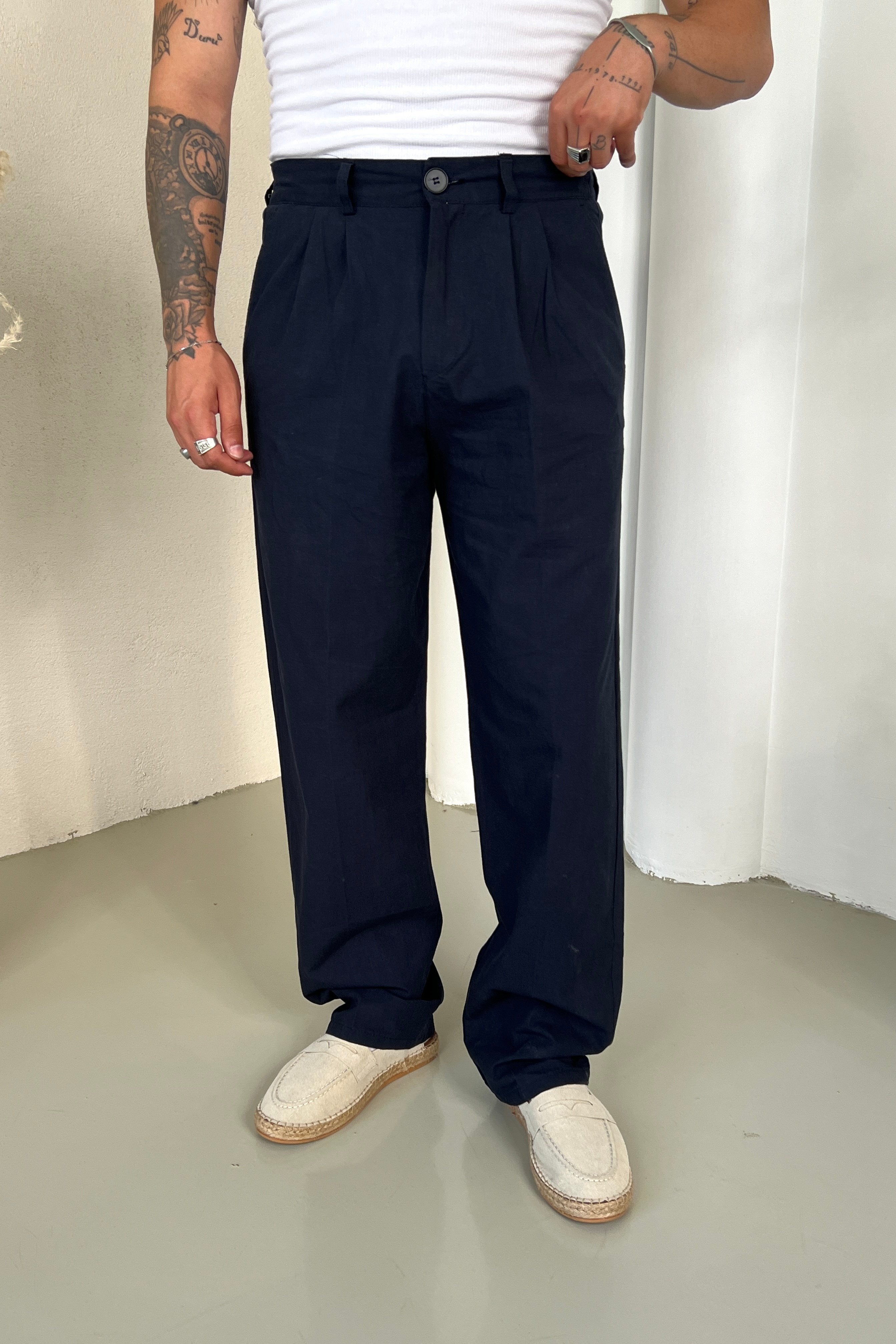 Keten Extra Dökümlü Pantolon Lacivert