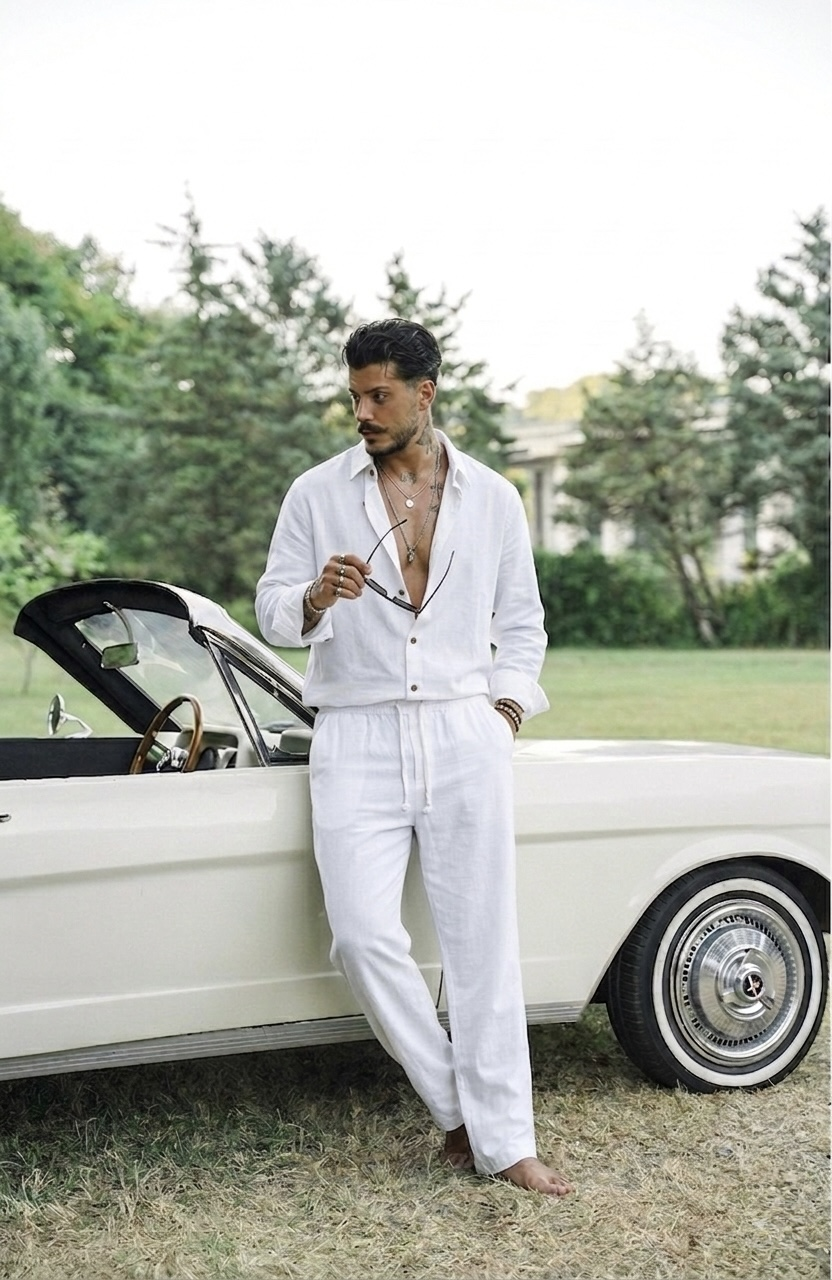 Keten Oversize Takım Beyaz
