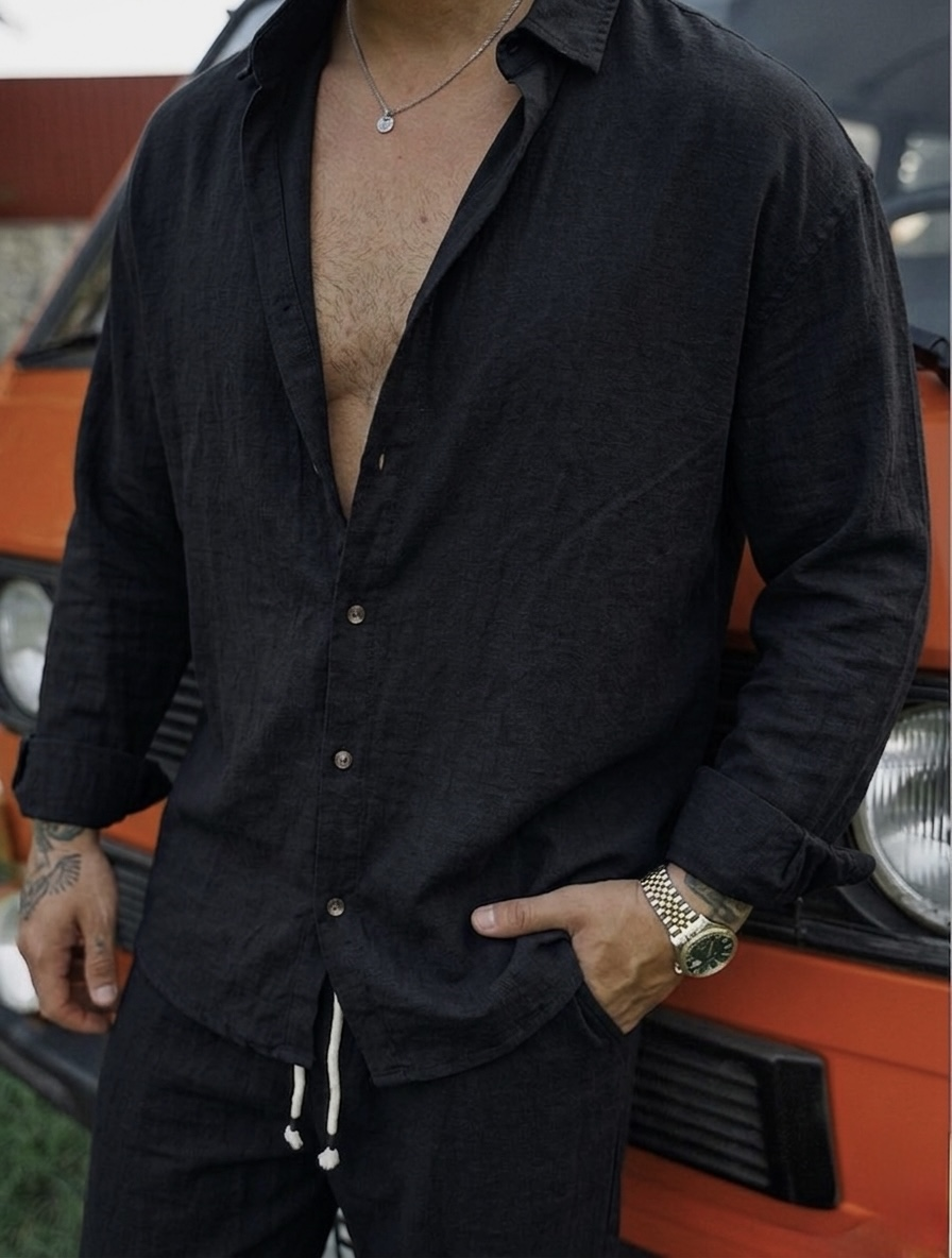 Keten Oversize Takım Siyah