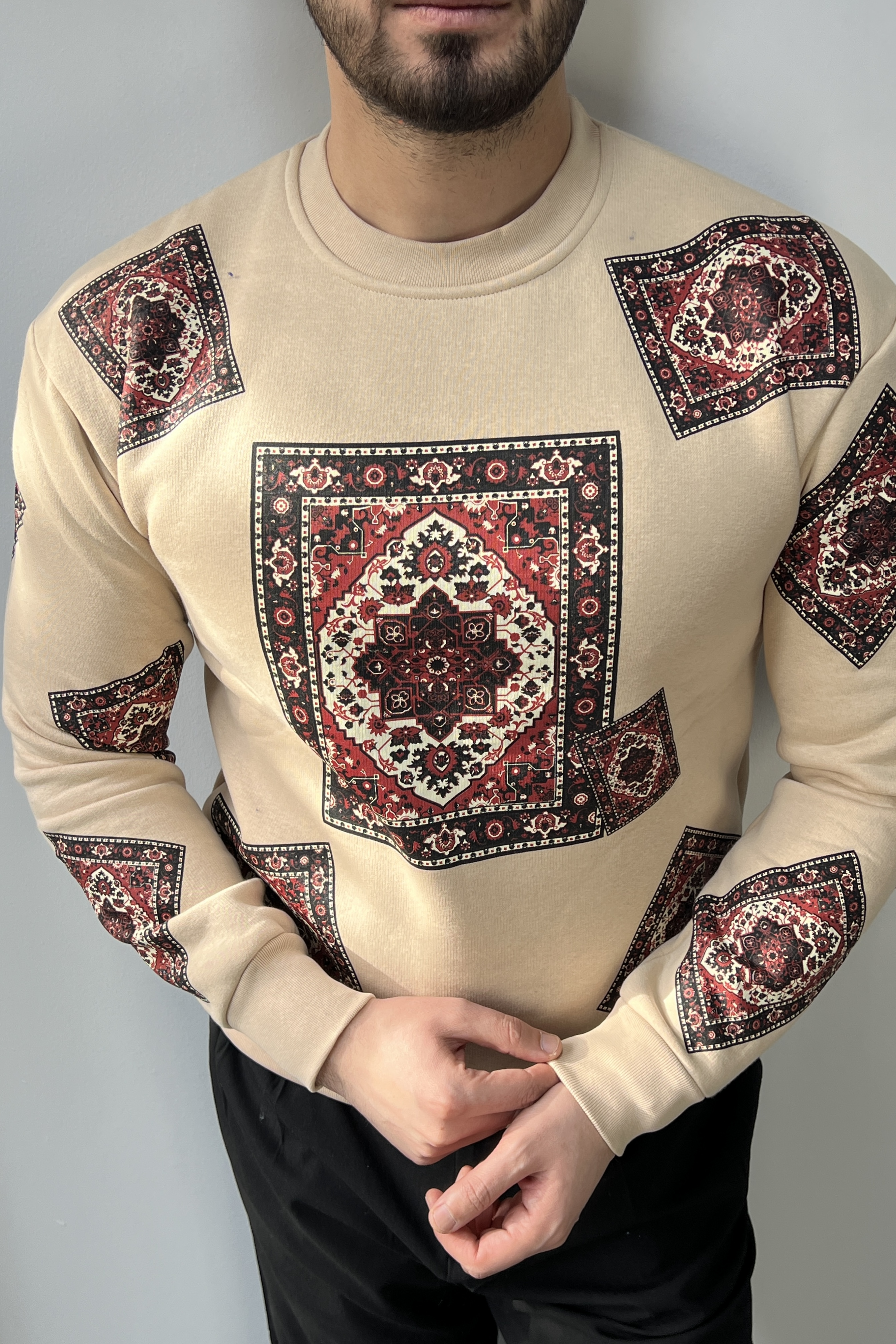 Kilim Desen Sweatshirt Bej