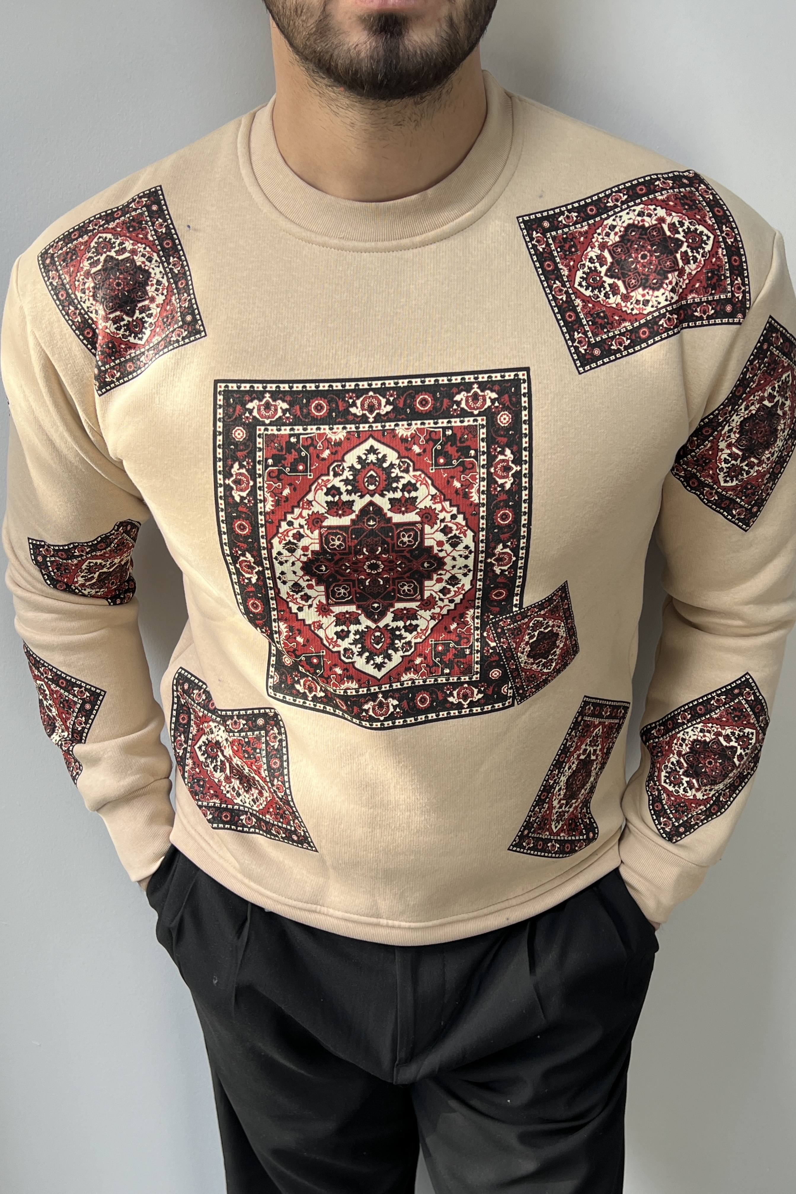 Kilim Desen Sweatshirt Bej