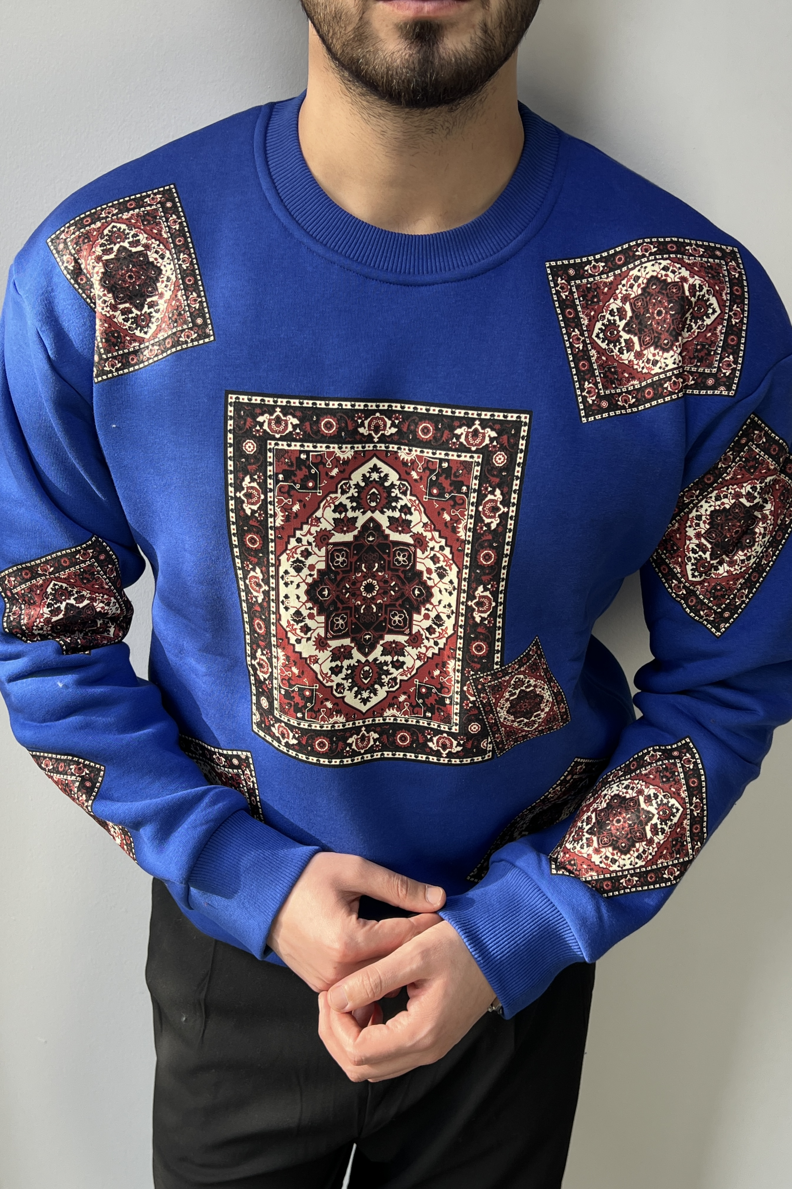 Kilim Desen Sweatshirt Mavi