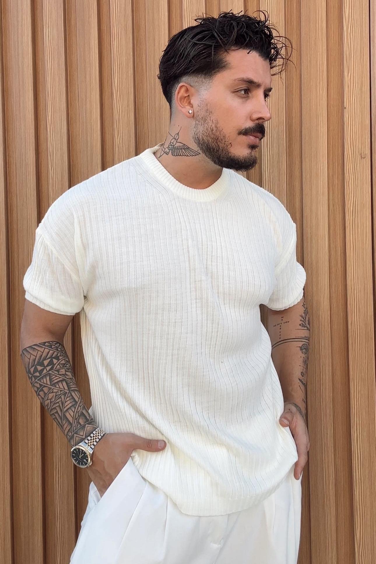 Kısa Kol Loose Fit Bol Kalıp Tshırt Beyaz