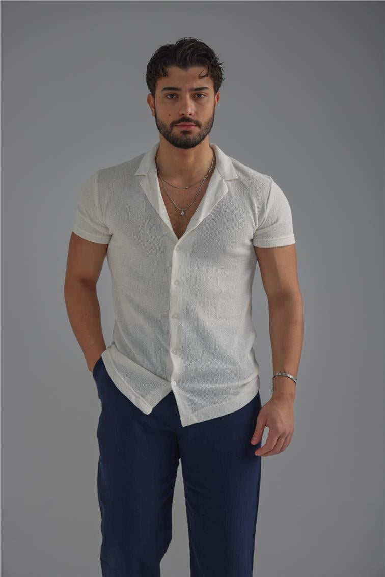 Kısa Kol Slim Fit Gömlek Beyaz