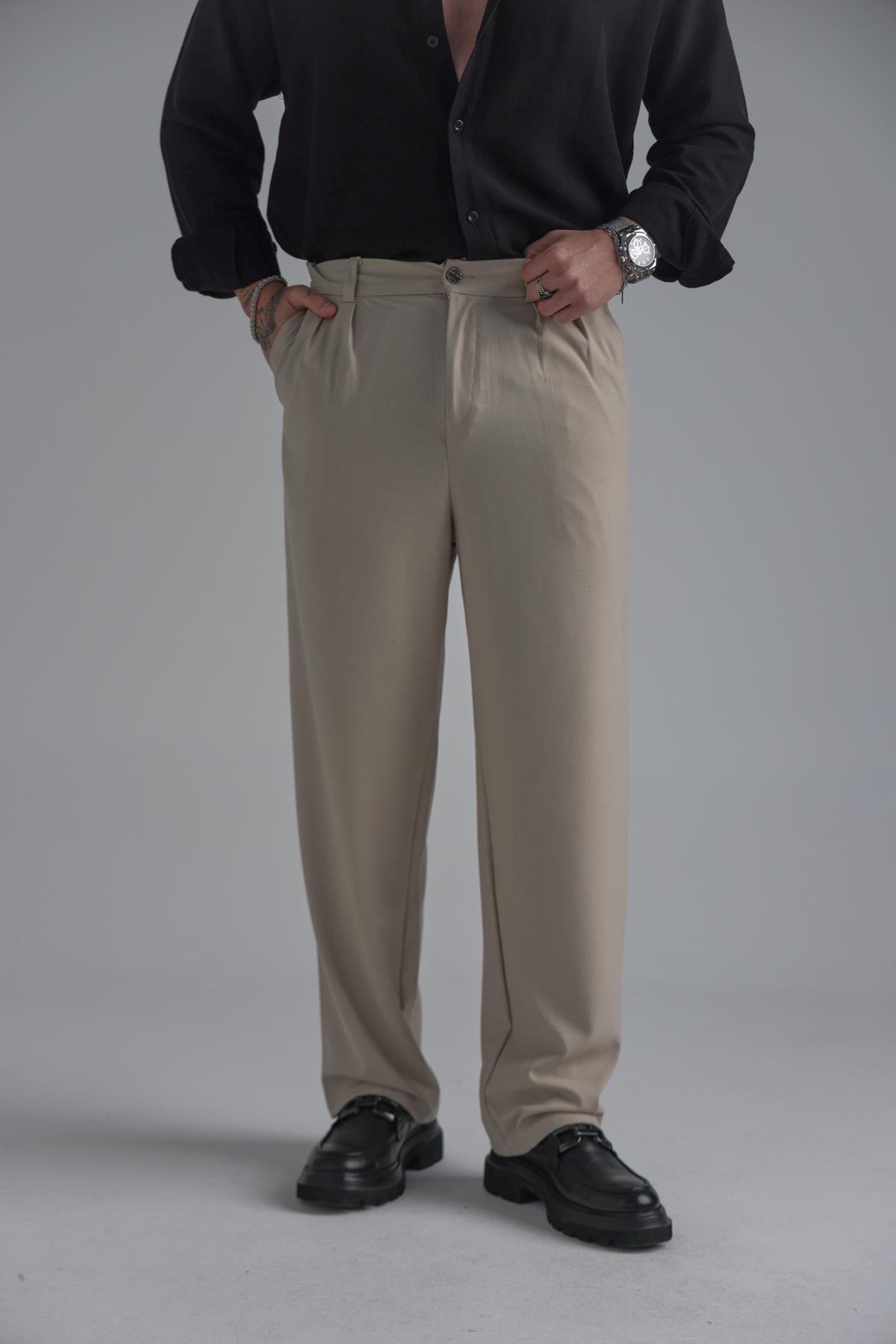 Klasik Bol Baggy Pantolon Bej