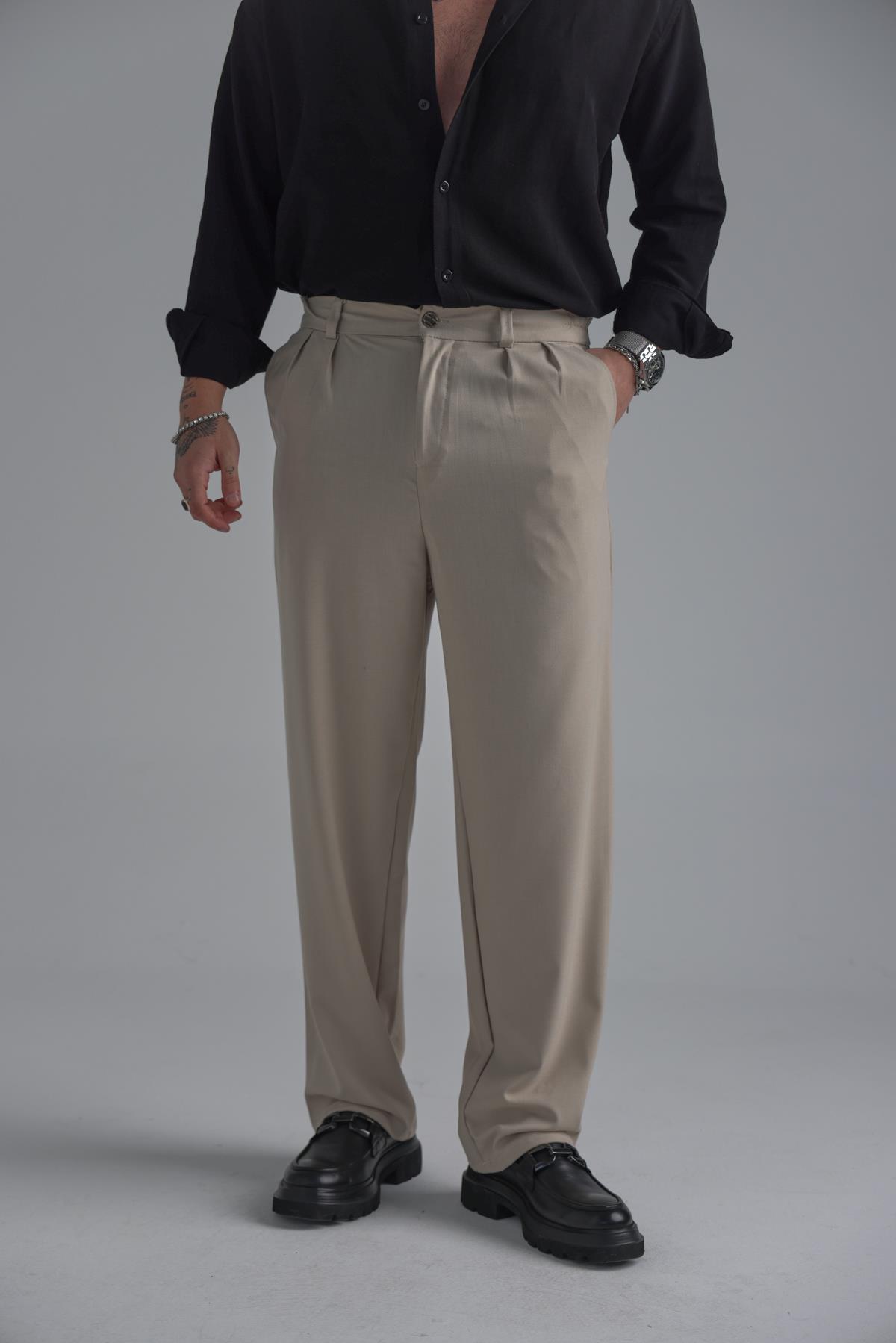 Klasik Bol Baggy Pantolon Bej