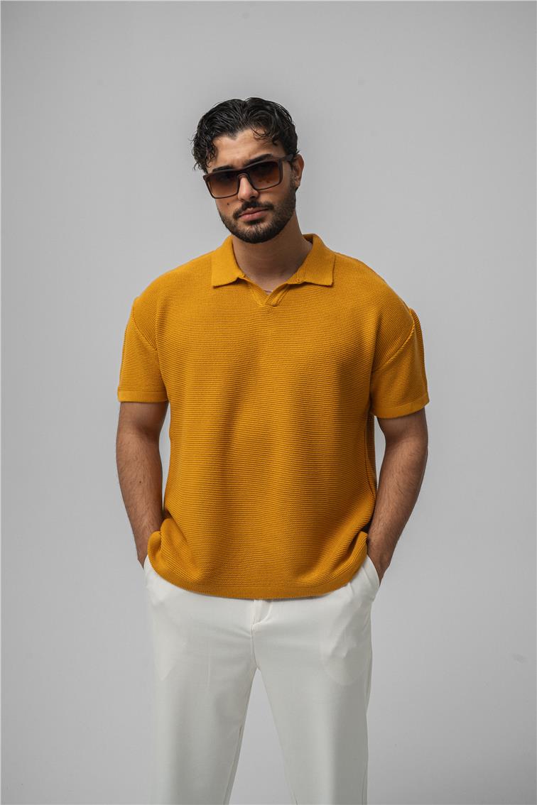 Knit Oversize Polo Yaka Hardal