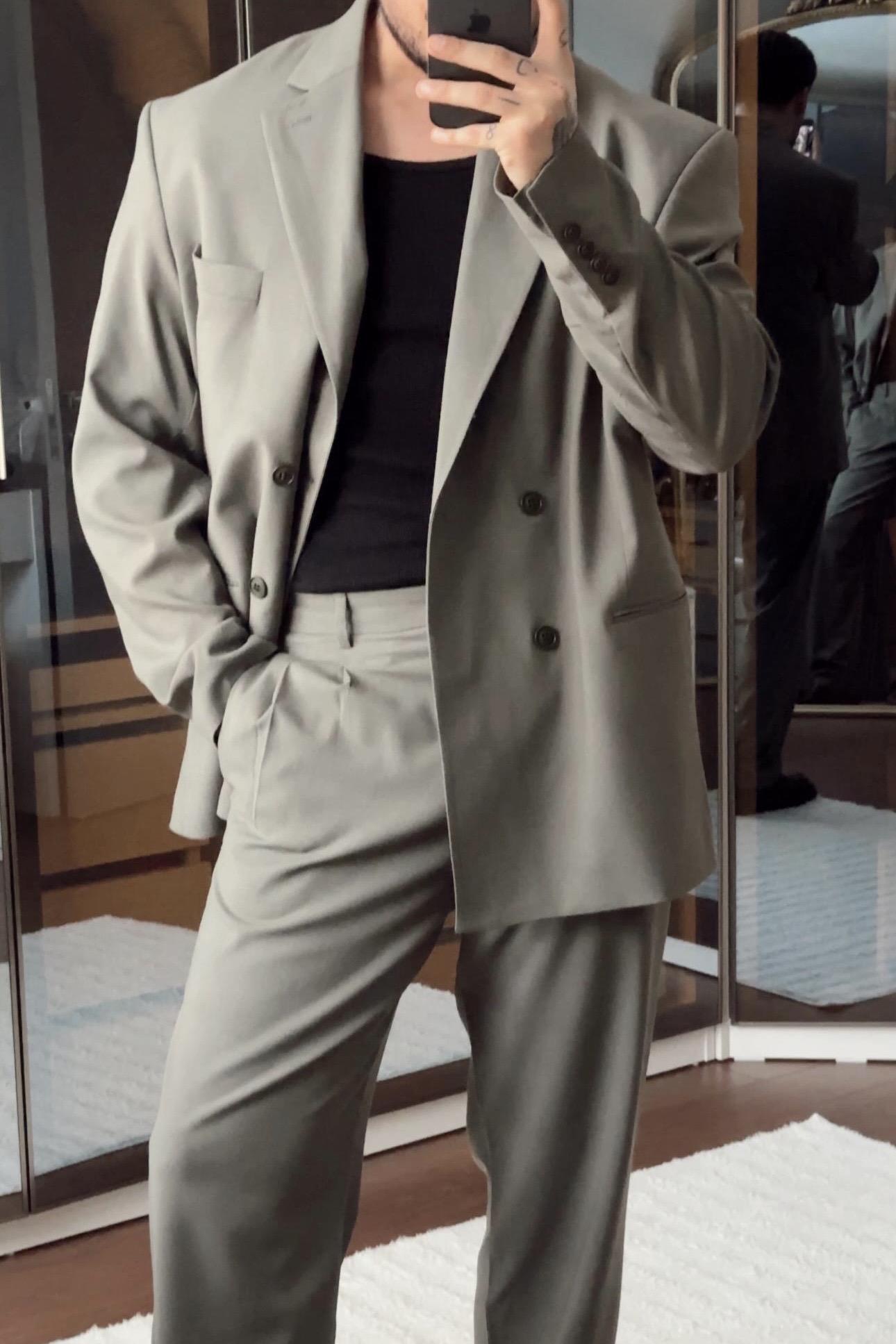 Kruvaze Oversize Casual Takım Haki