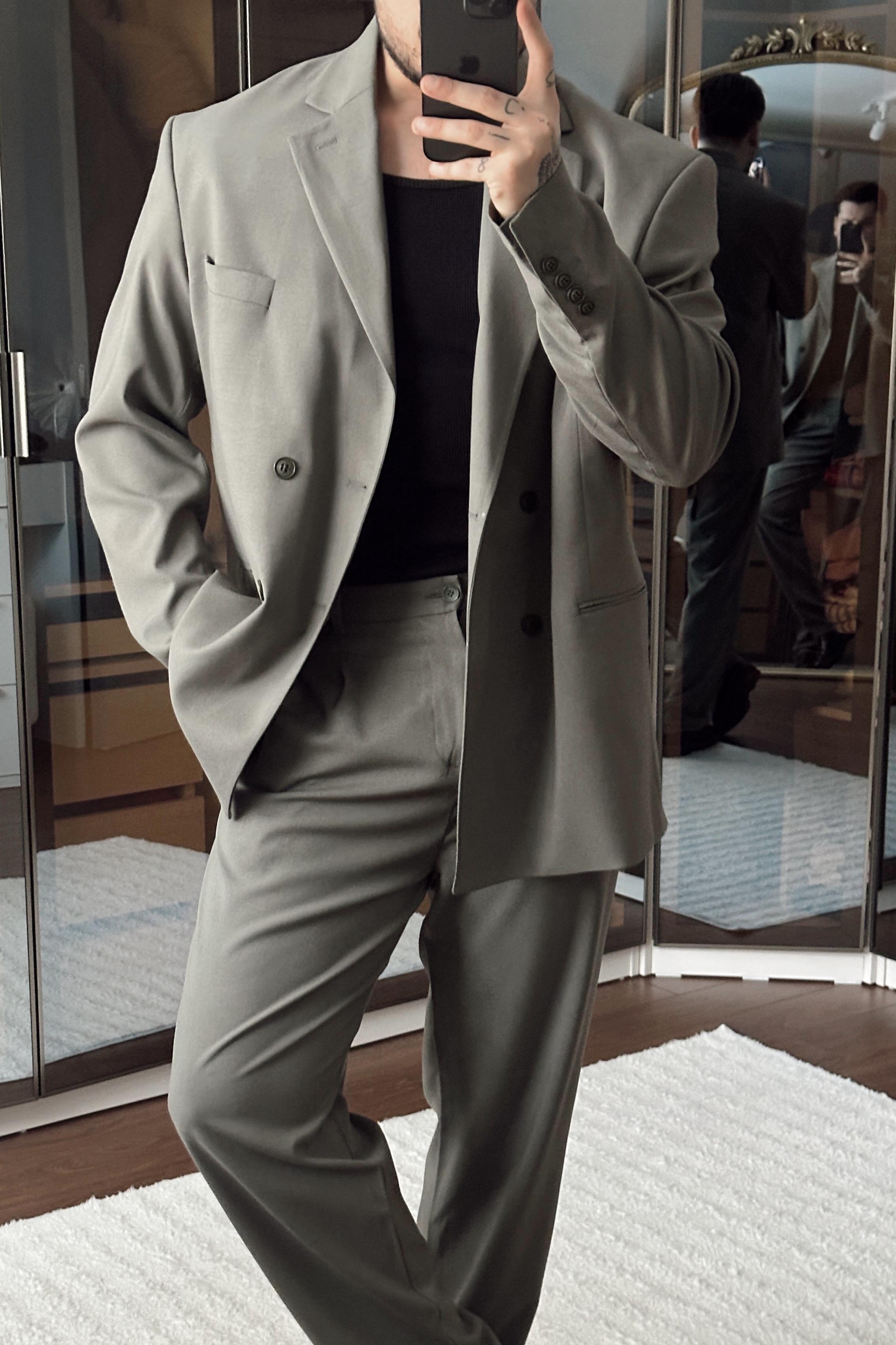 Kruvaze Oversize Casual Takım Haki