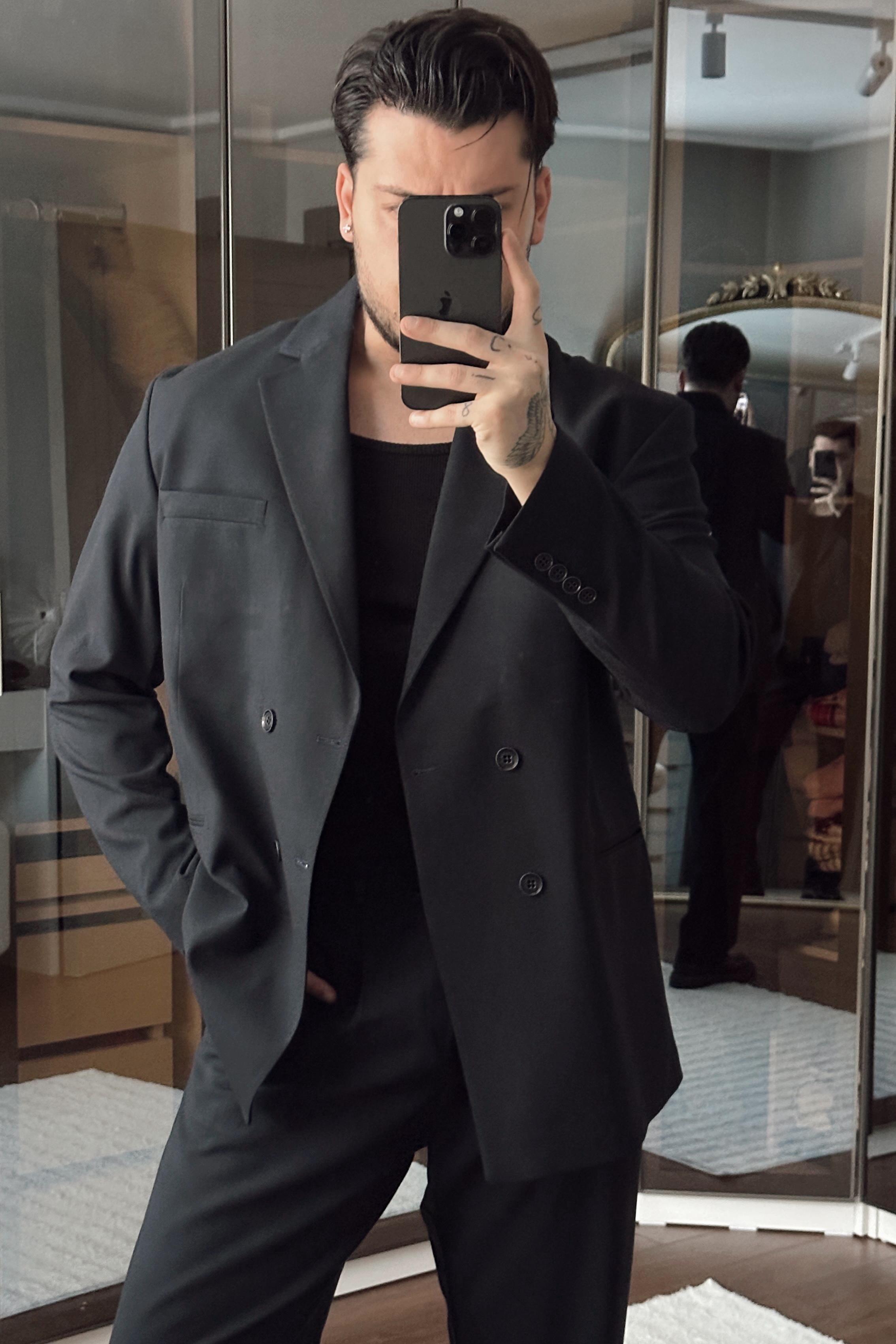 Kruvaze Oversize Casual Takım Lacivert