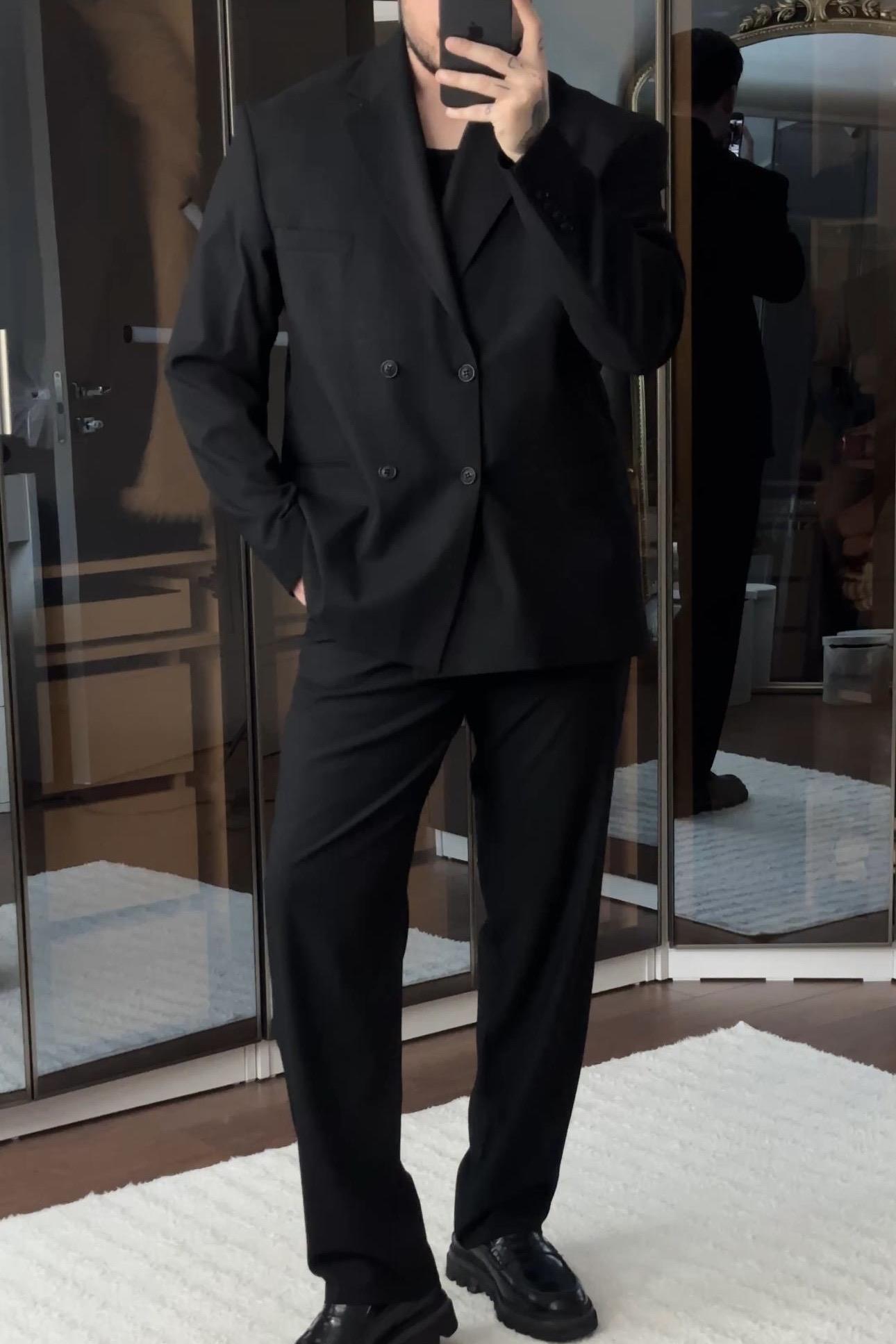 Kruvaze Oversize Casual Takım Siyah