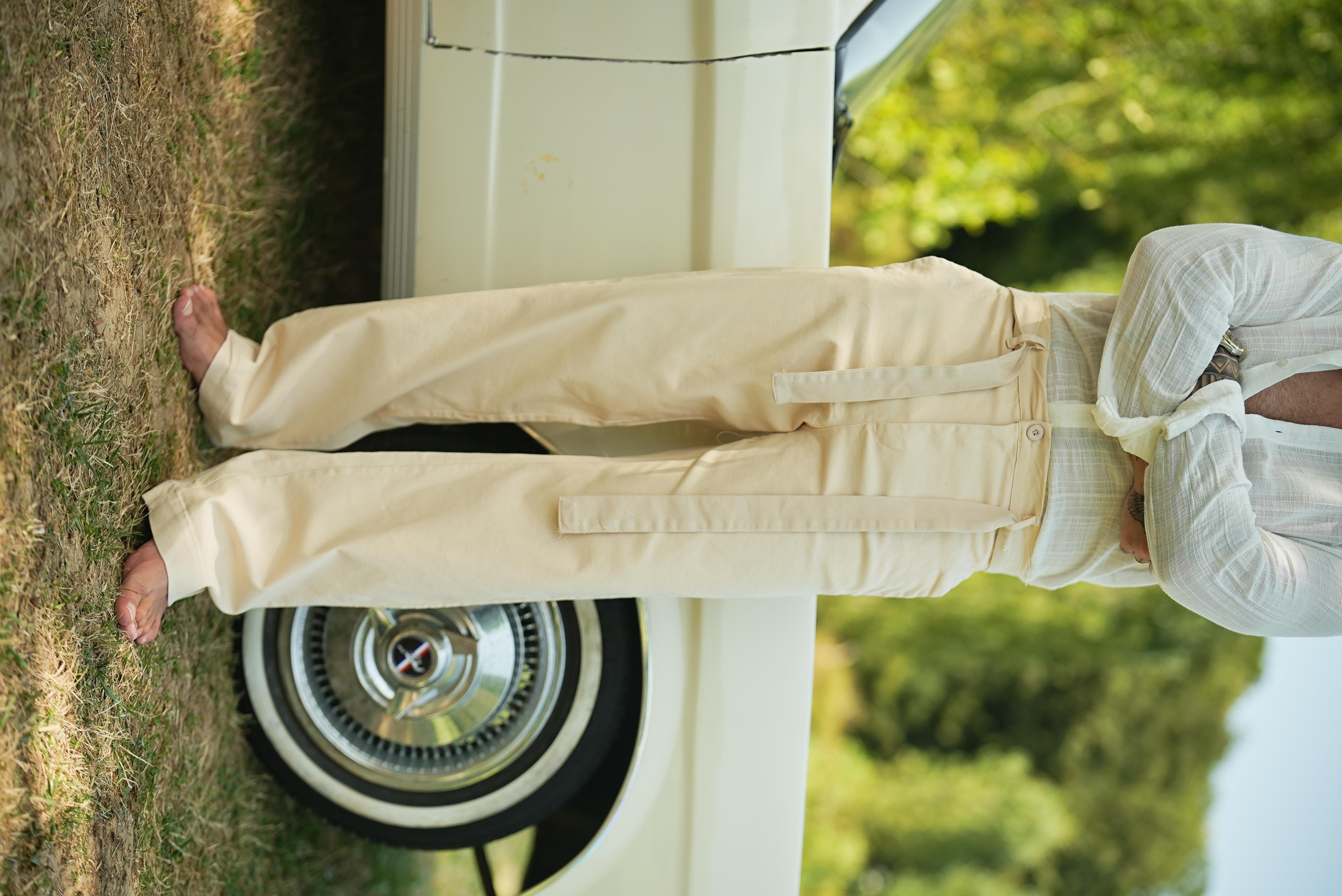 Kuşaklı Baggy Pantolon Krem