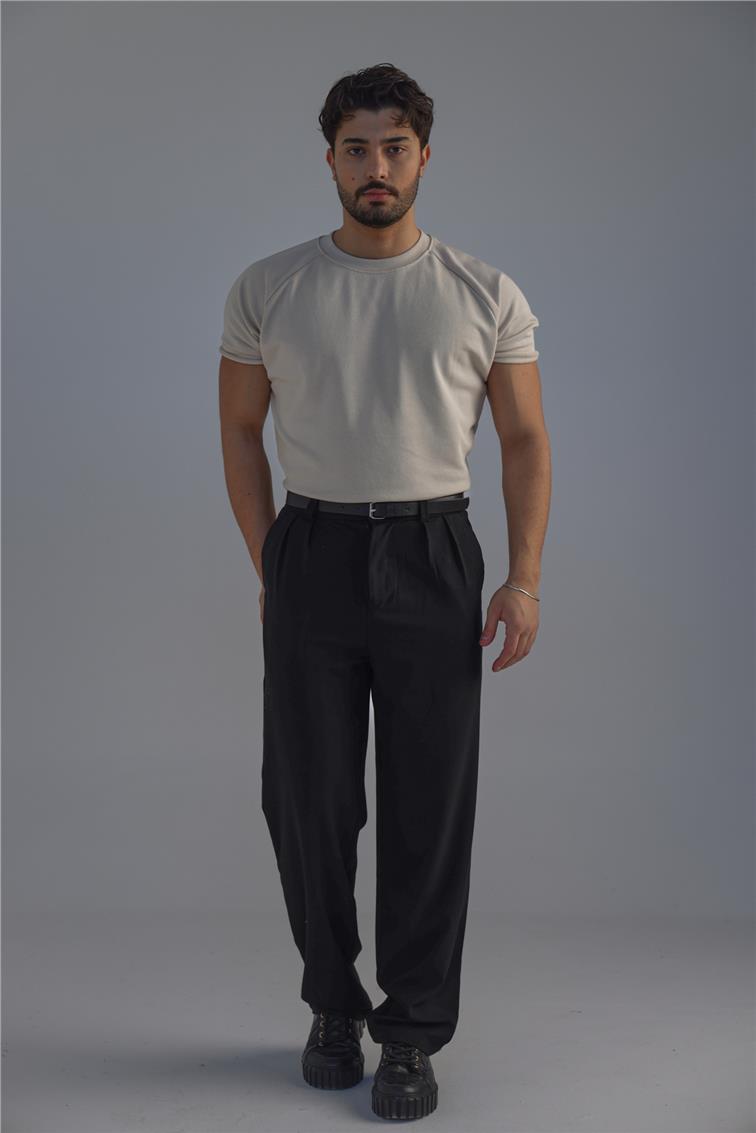 Lazer Kesim T-Shirt Bej