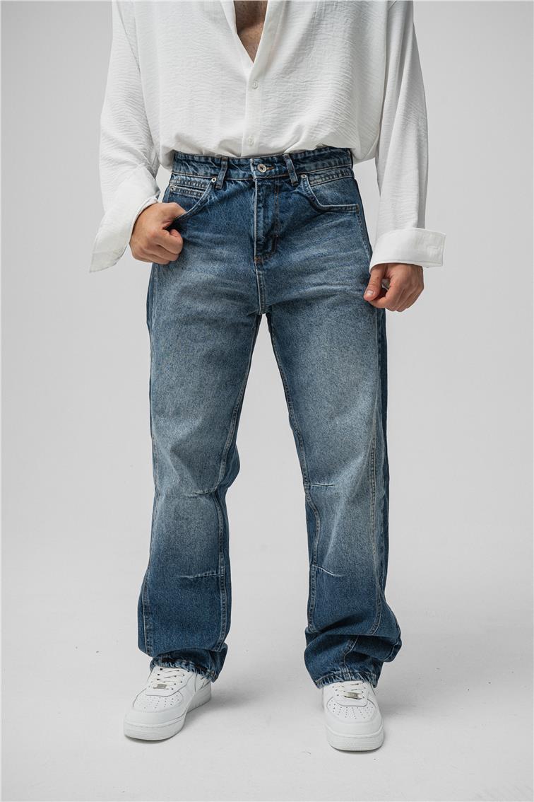 Line Baggy Jean Yıkamalı Mavi