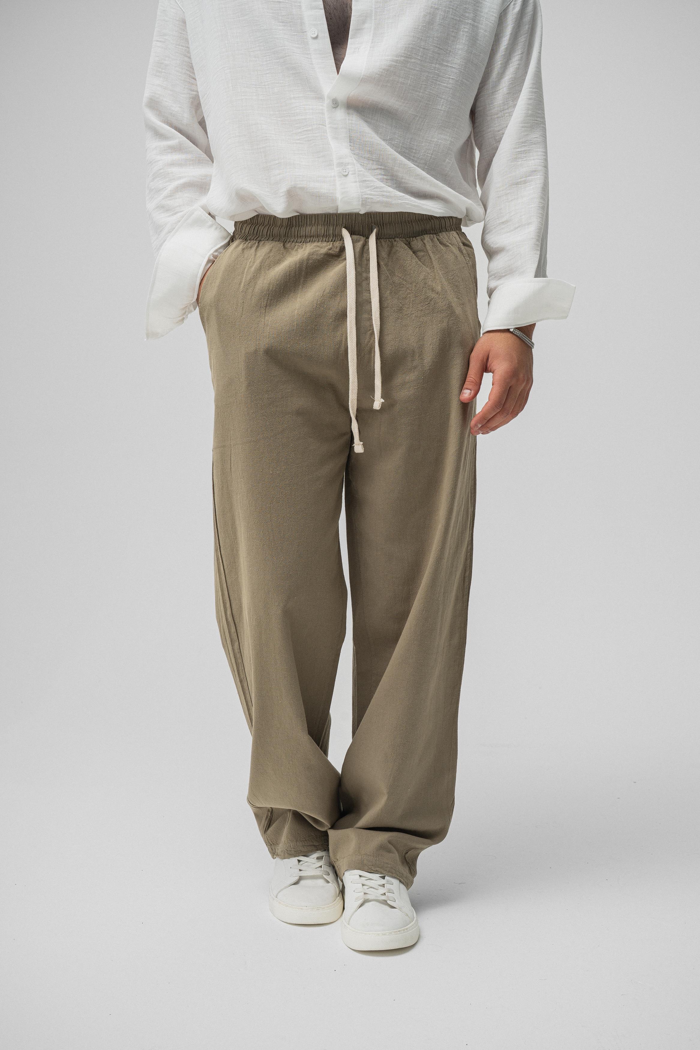 Linen Bel Bağlamalı Baggy Haki