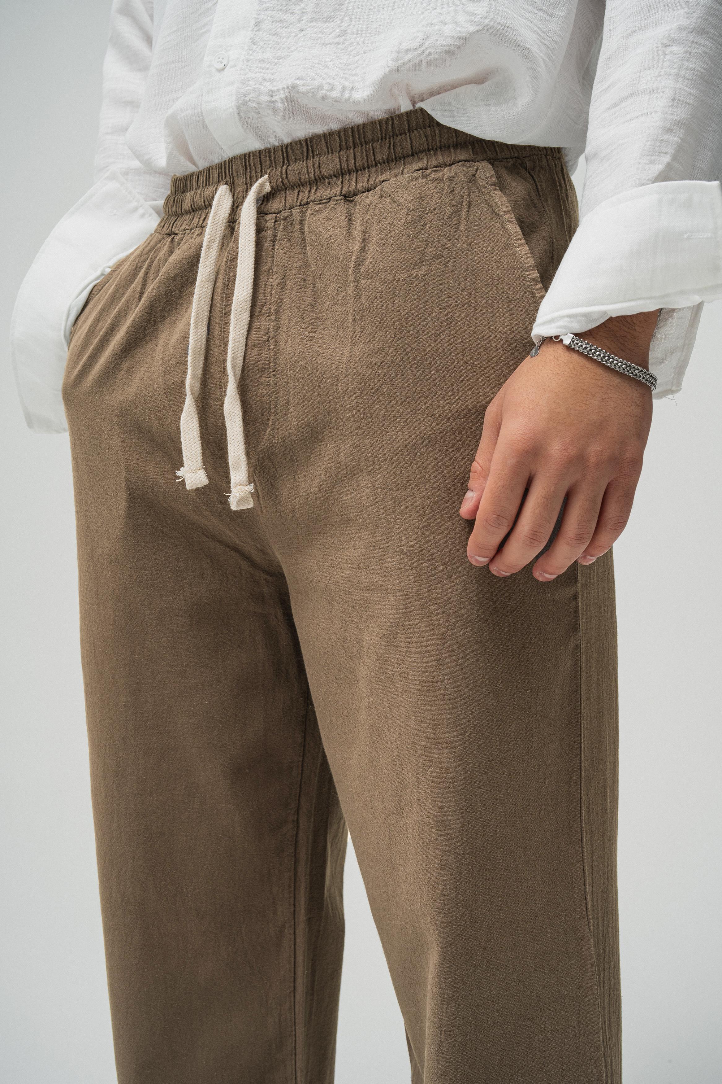 Linen Bel Bağlamalı Baggy Kahve