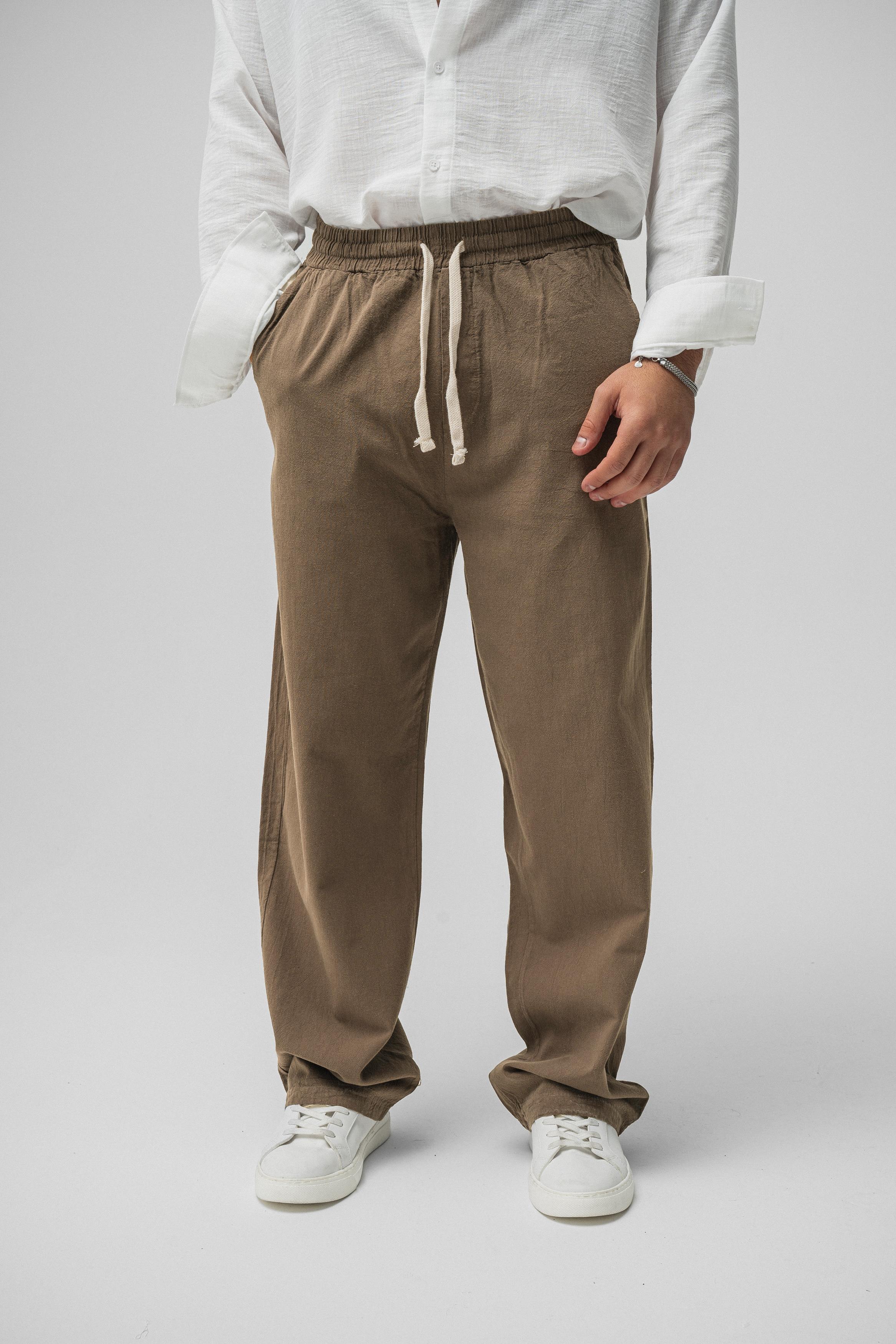 Linen Bel Bağlamalı Baggy Kahve