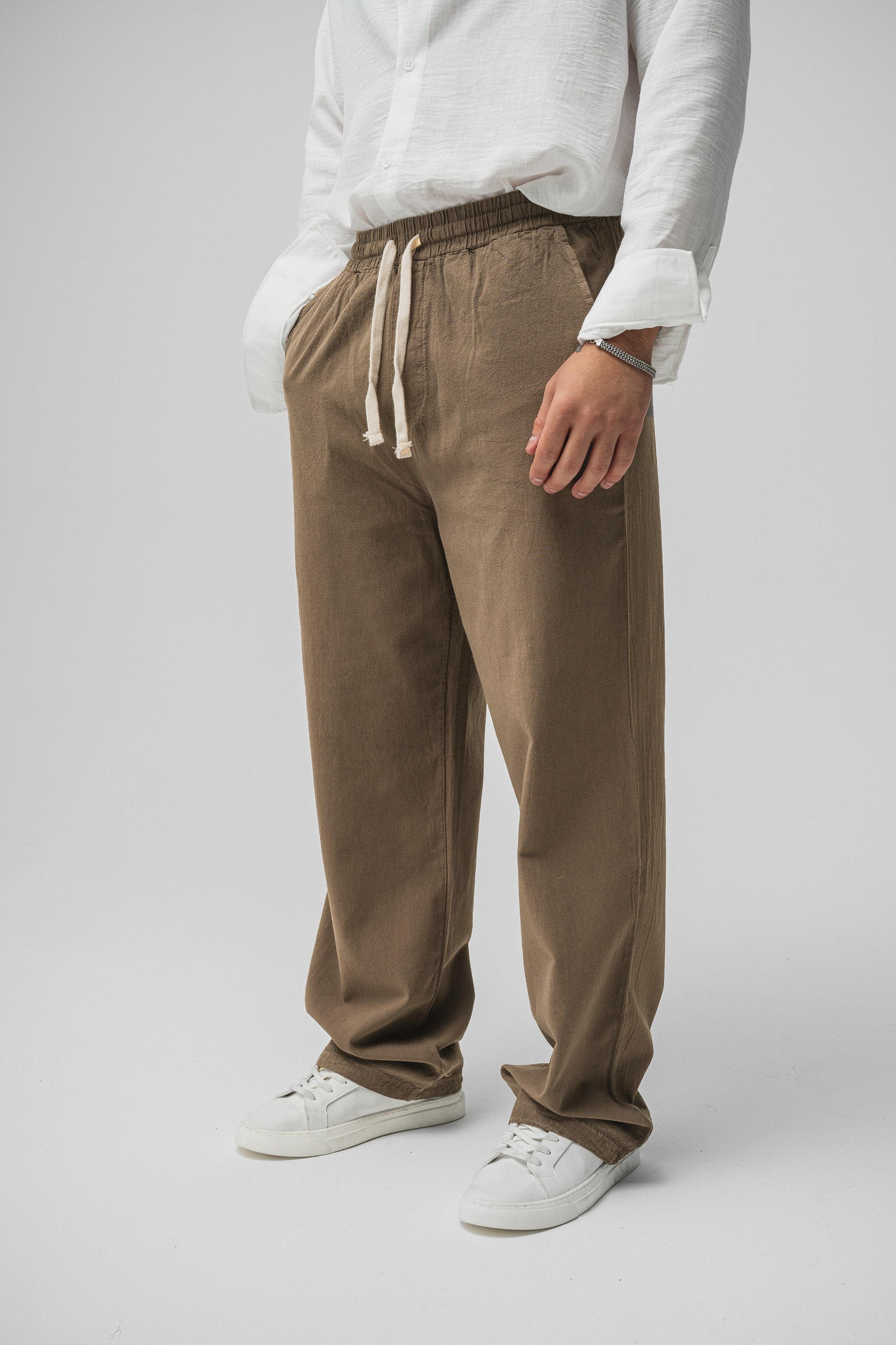 Linen Bel Bağlamalı Baggy Kahve