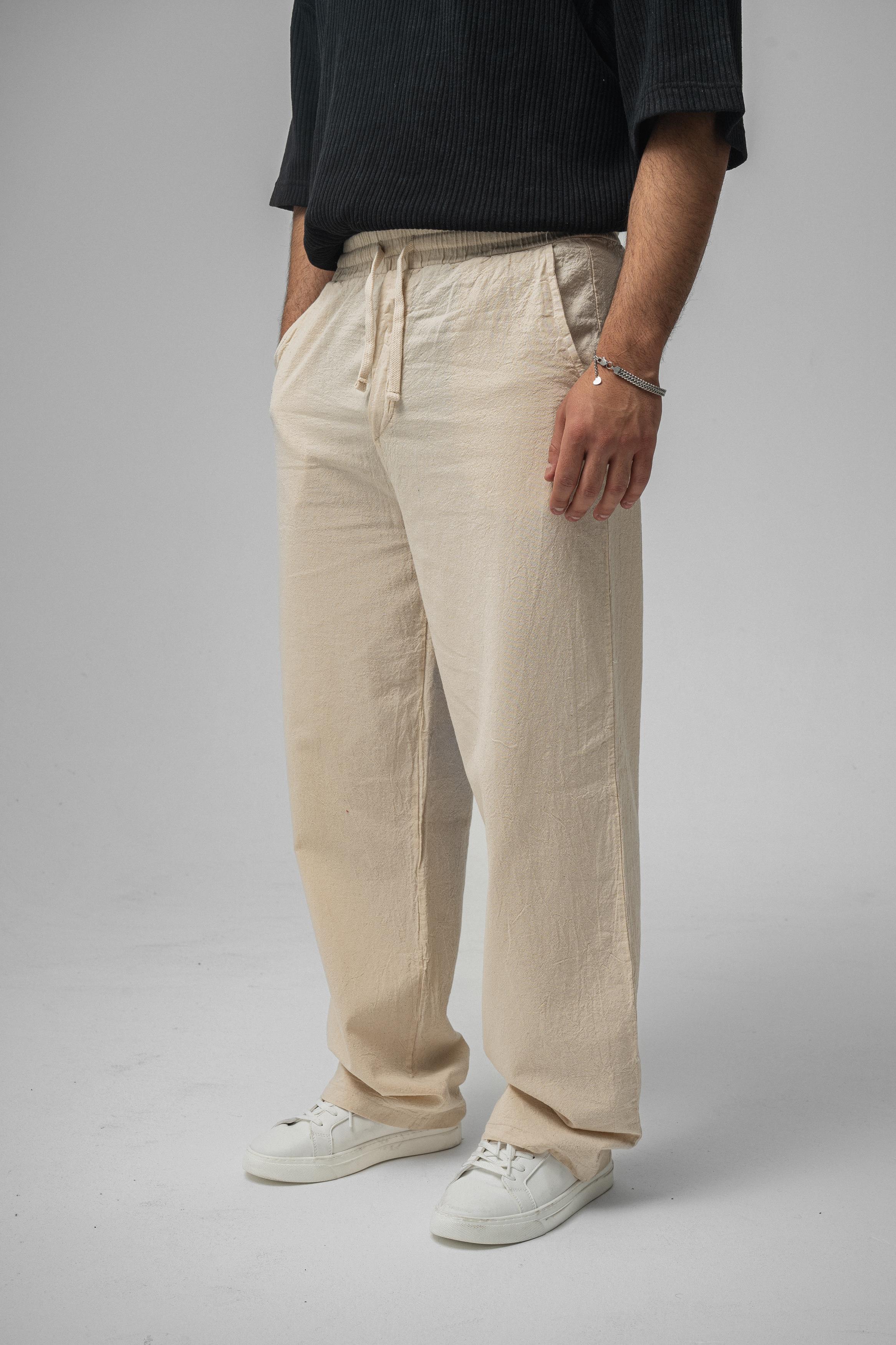 Linen Bel Bağlamalı Baggy Krem