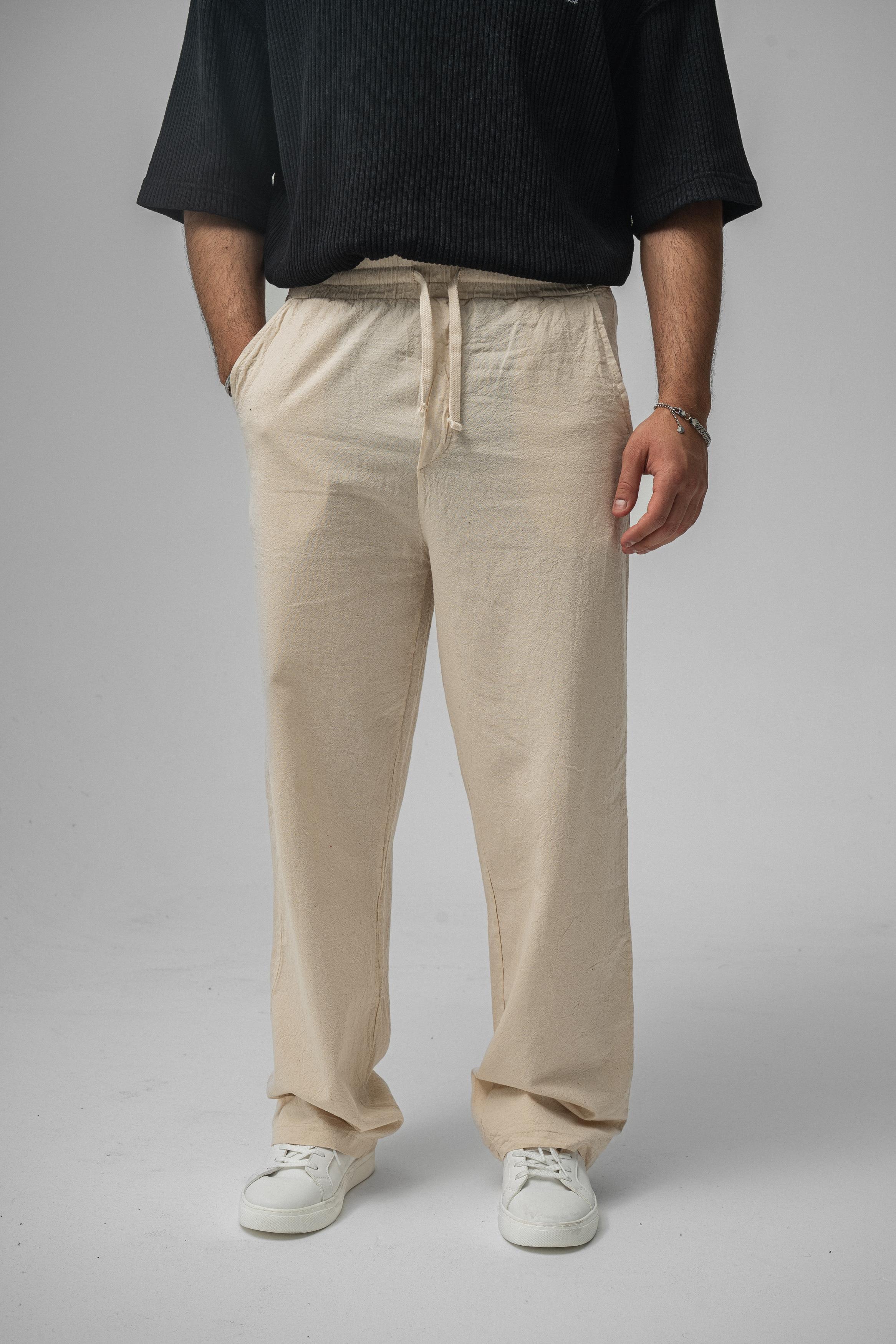 Linen Bel Bağlamalı Baggy Krem