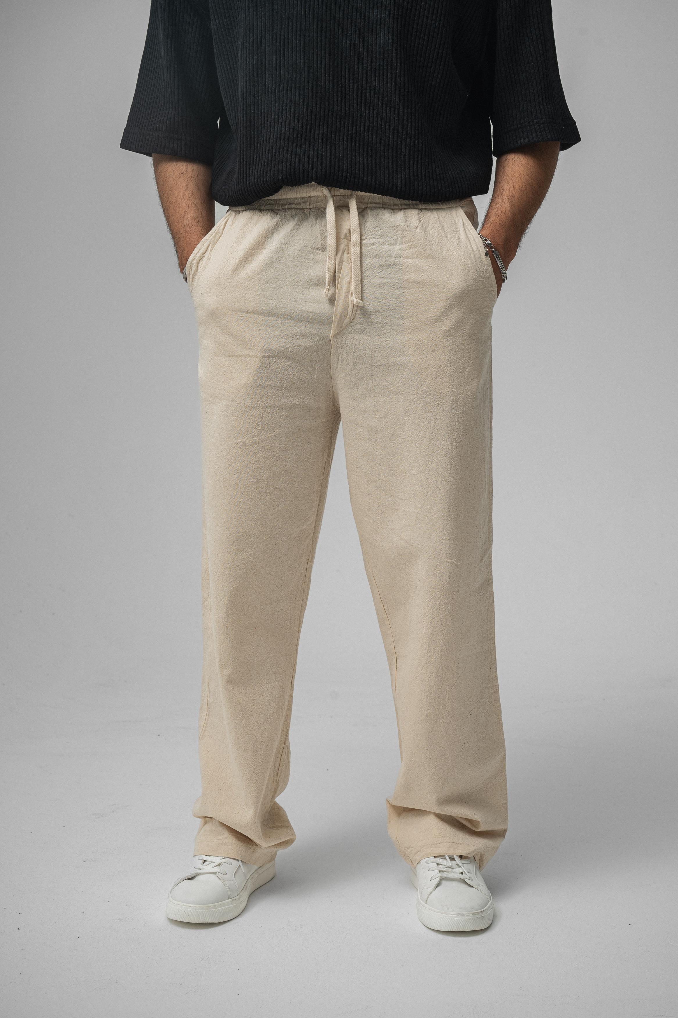 Linen Bel Bağlamalı Baggy Krem