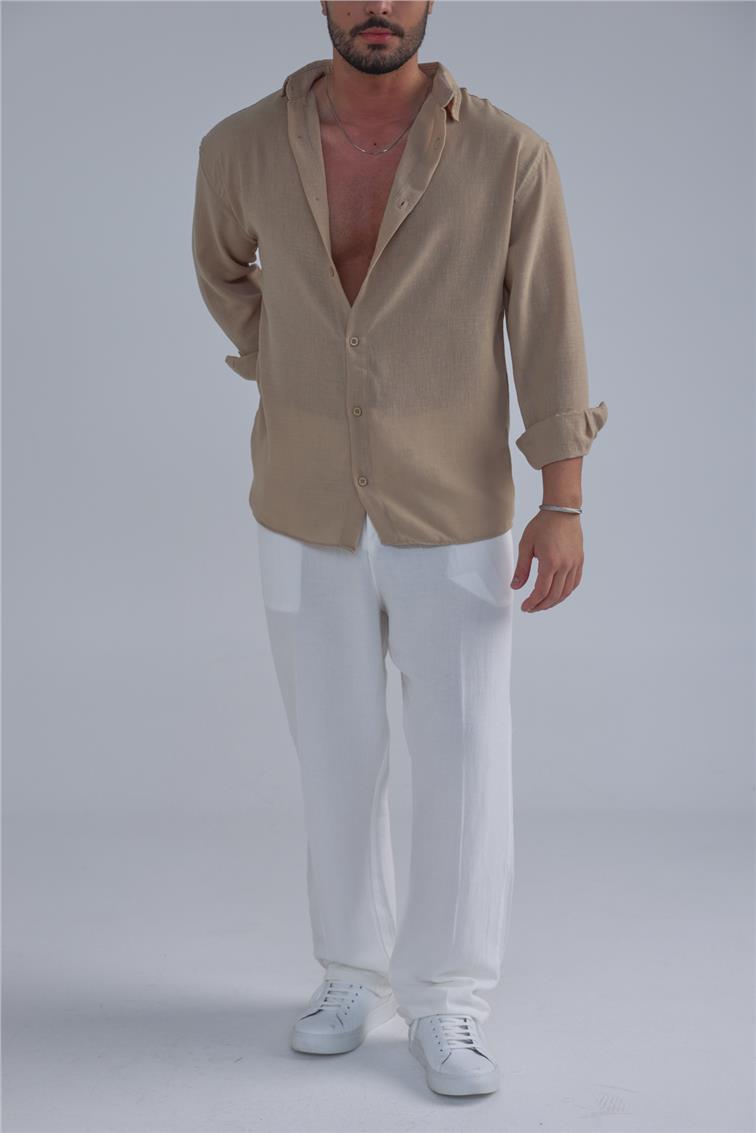 Linen Oversize Gömlek Vizon