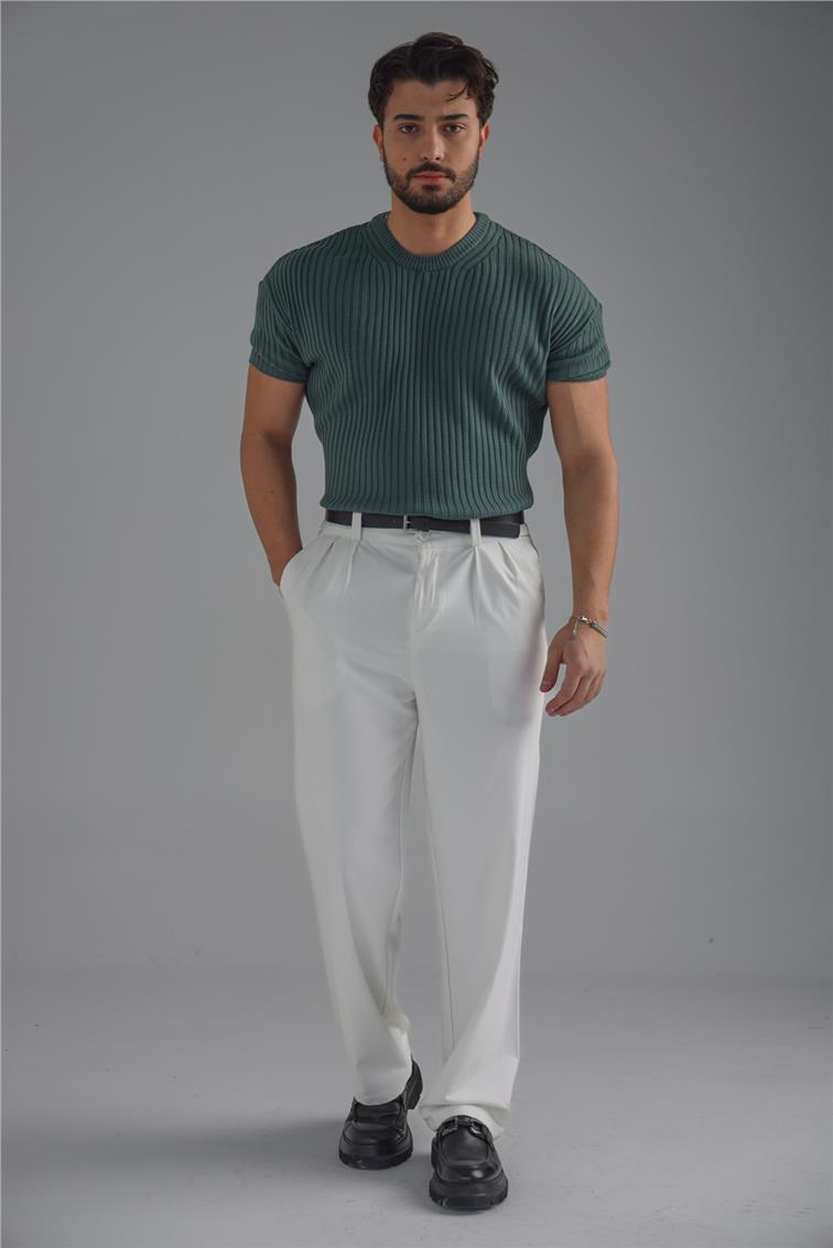 Loose Fit Ribbed T-Shirt Koyu Yeşil