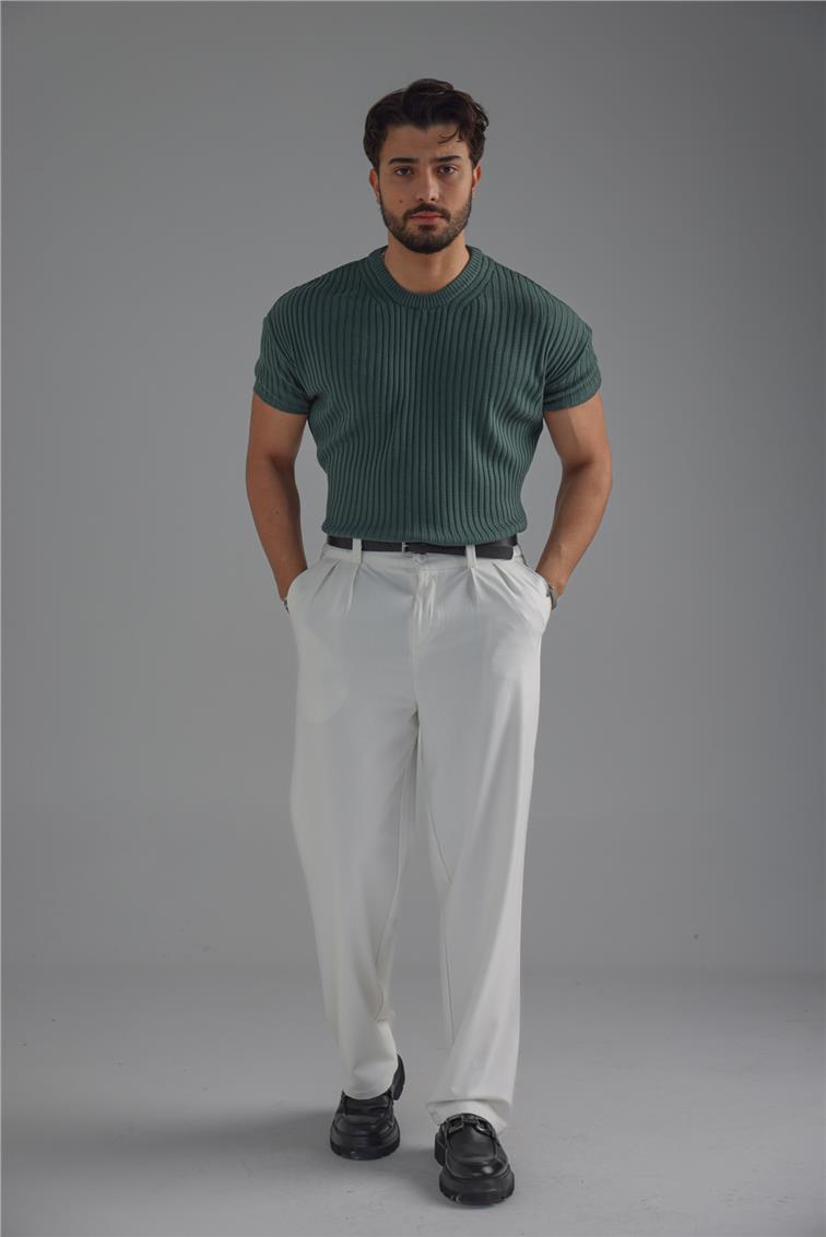 Loose Fit Ribbed T-Shirt Koyu Yeşil
