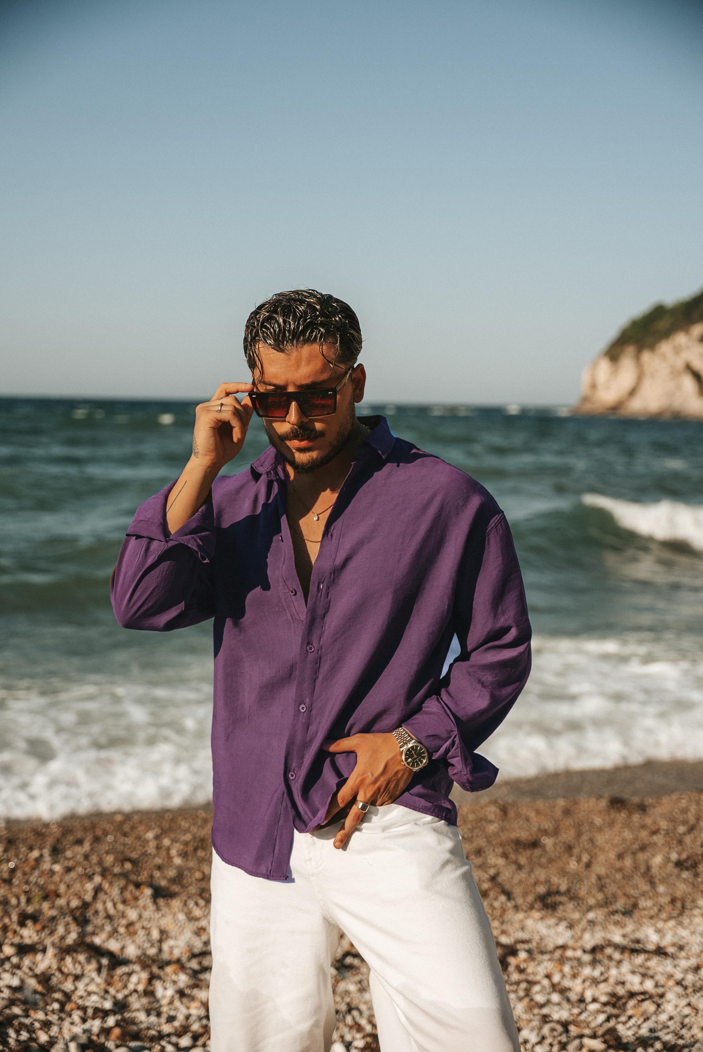 Lyocell Kumaş Oversize Gömlek Mor