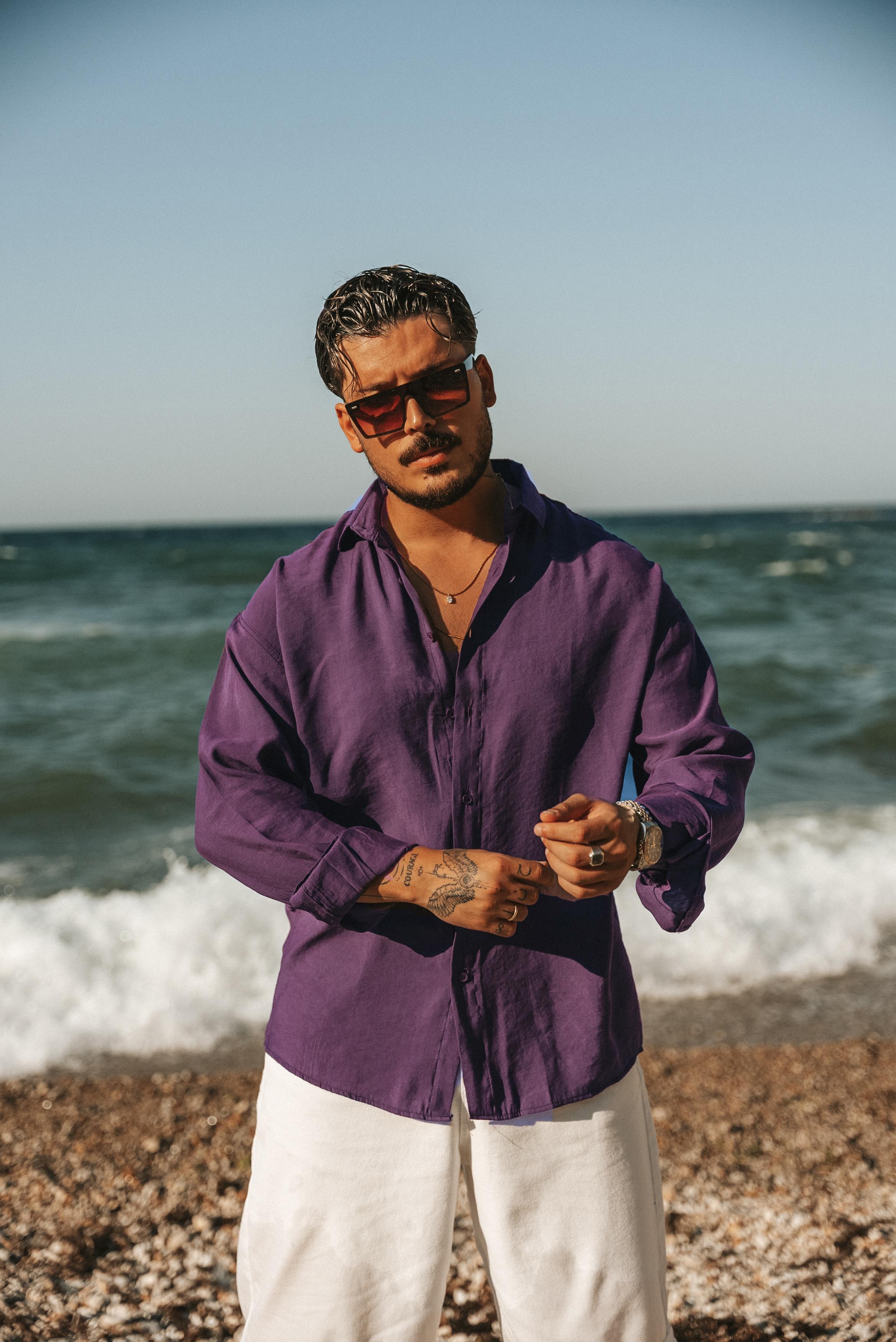 Lyocell Kumaş Oversize Gömlek Mor